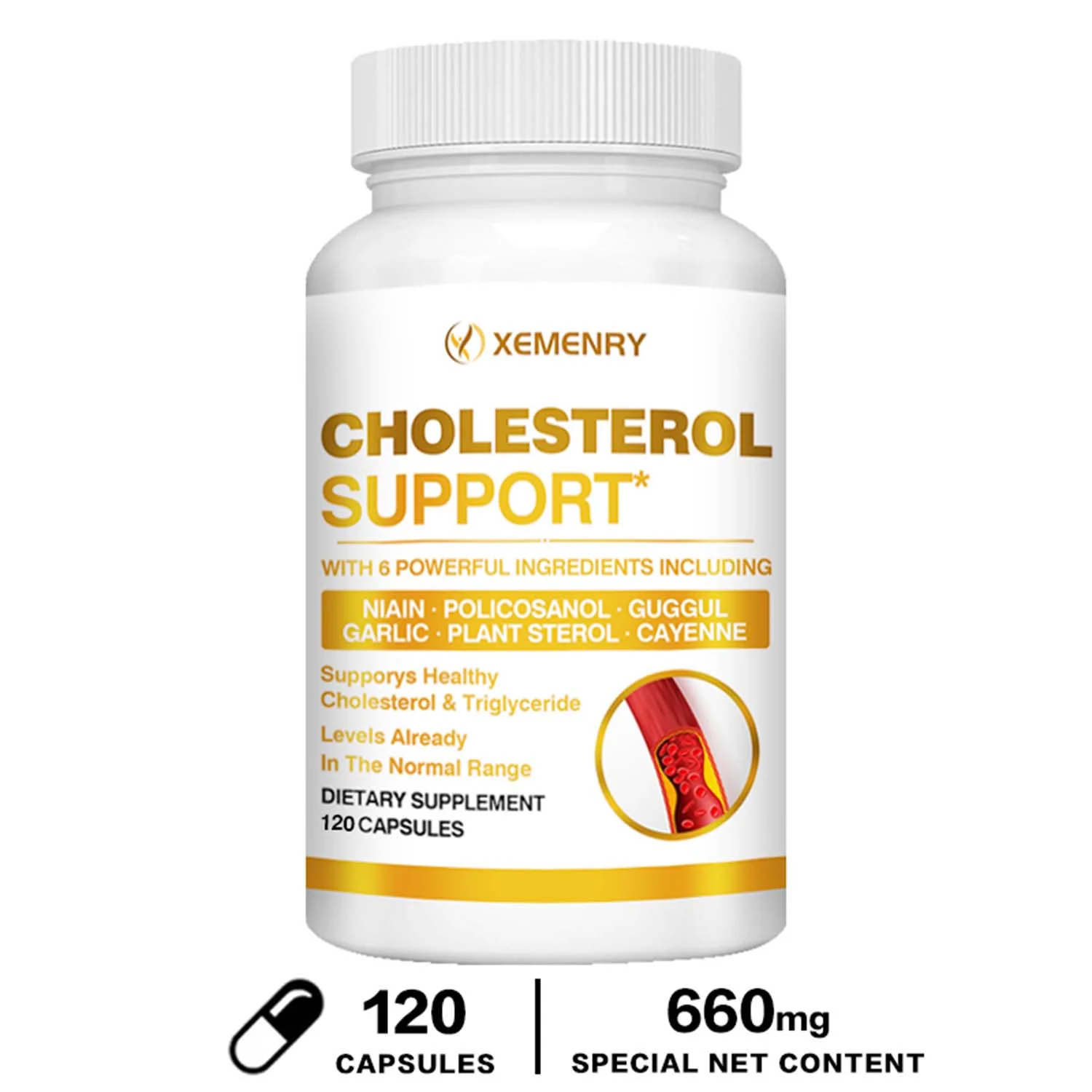 Xemenry Cholesterol Support - Plant Sterol, Garlic - Heart Health (30/60/120pcs)