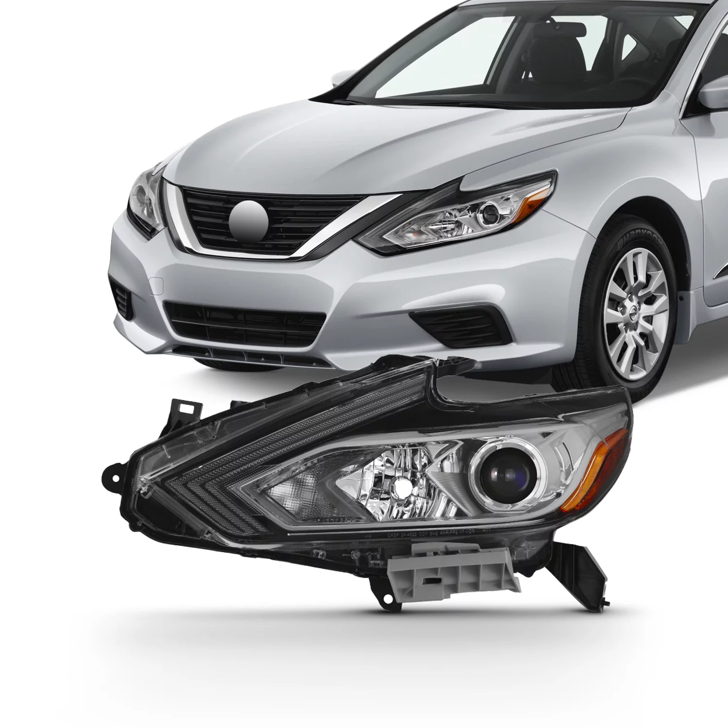 AKKON - For 2016-18 Altima 4DRs Driver Side Only Projector Headlight Assembly Chrome Housing Clear Lens