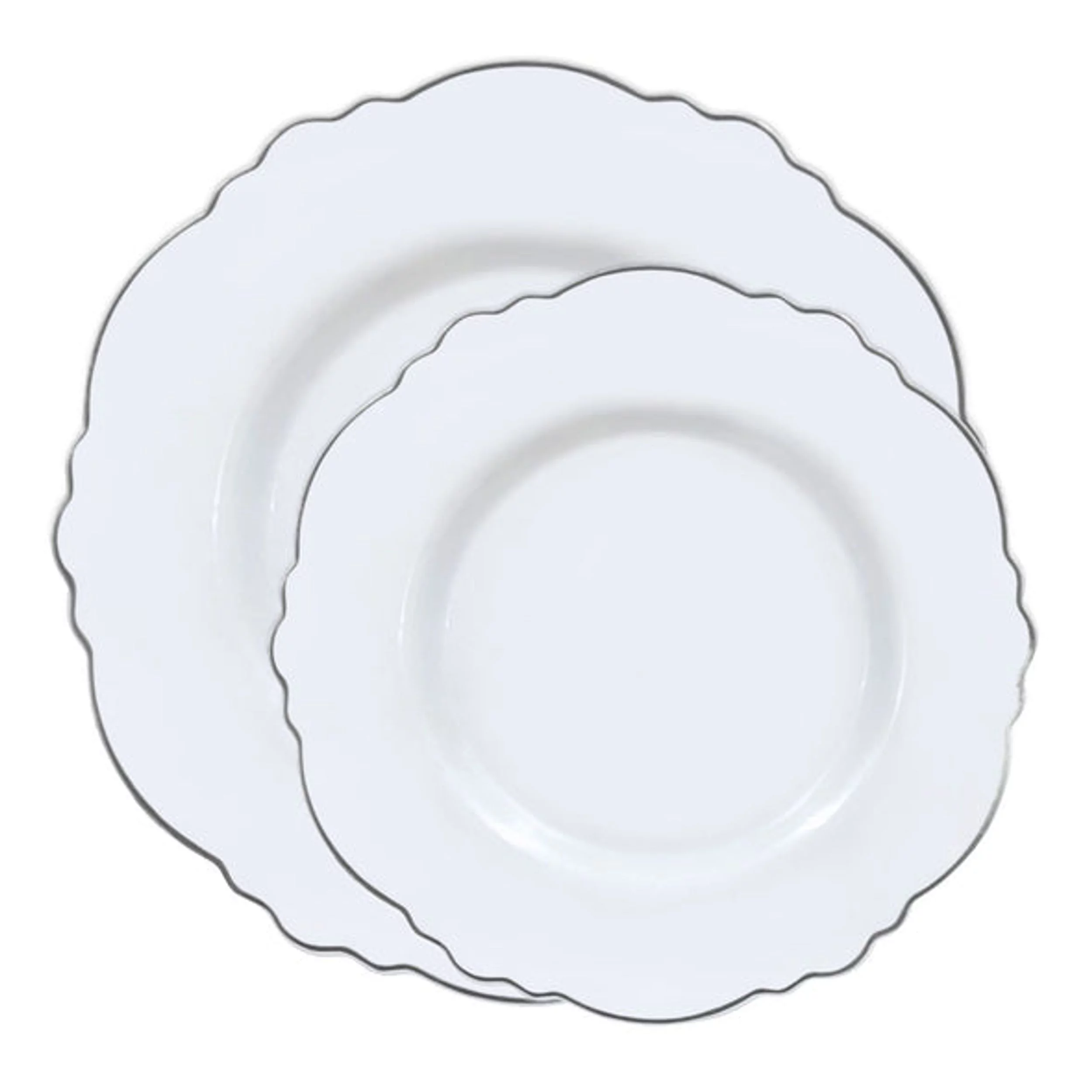 Smarty White with Silver Rim Round Blossom Disposable Plastic Dinnerware Value Set 240ct