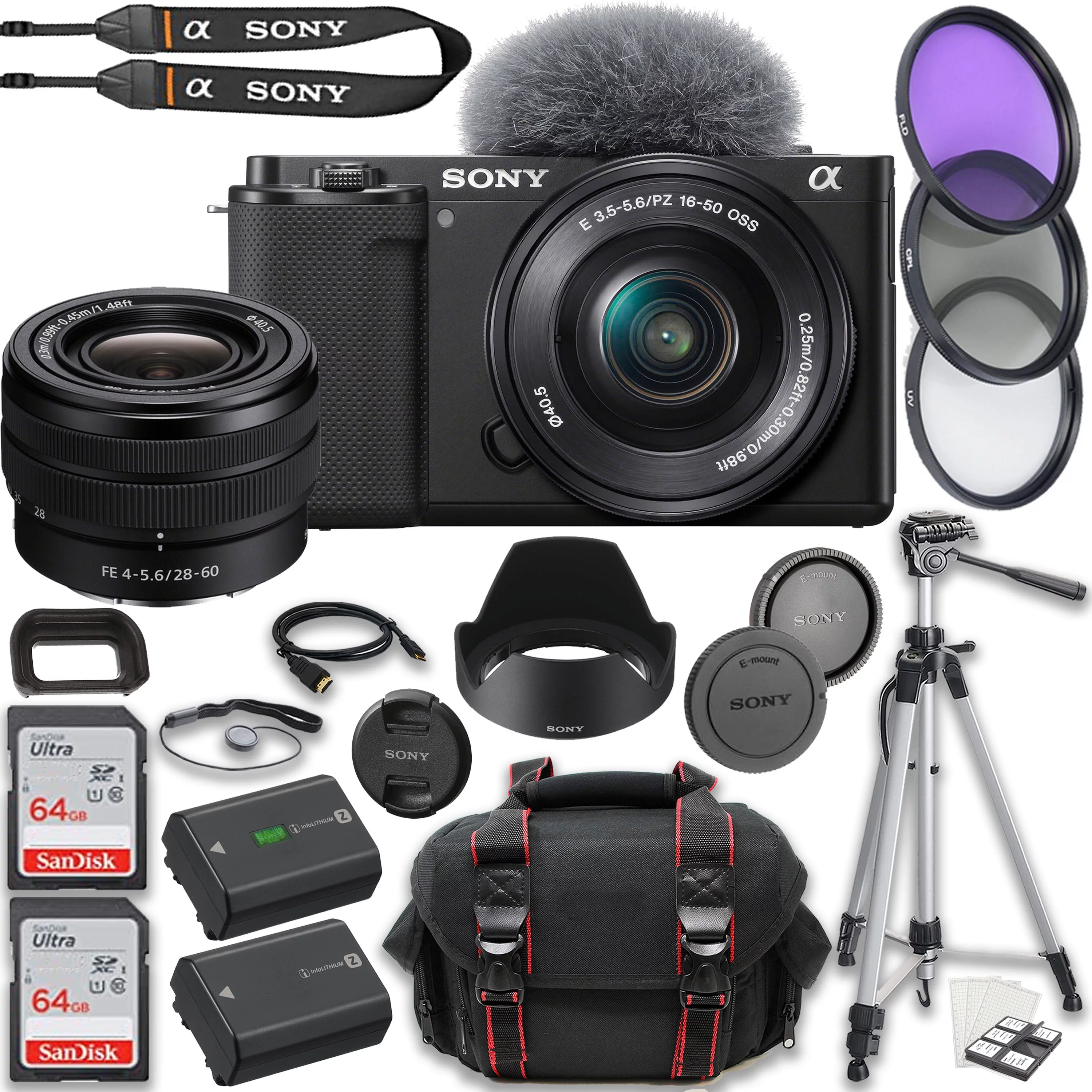 Sony ZV-E1 Mirrorless Camera + Sony FE 28-60mm f/4-5.6 Lens + 2X 64GB Memory + Case + Tripod & More (25pc Bundle)