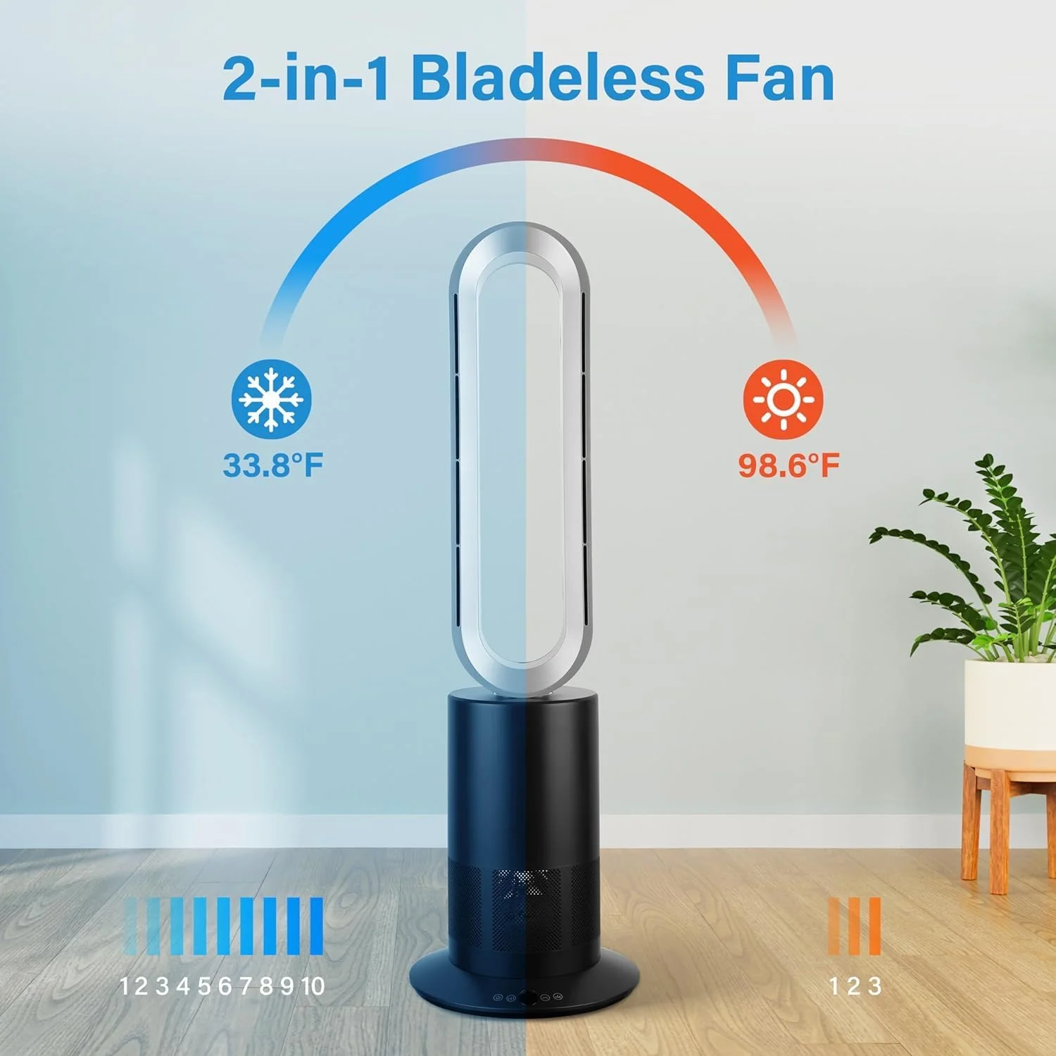MINGFENG 34 Inch Bladeless Tower Fan with Remove, Heater and Fan Combo for Indoor Use, Cooling Oscillating Fan for Home Bedroom,Black