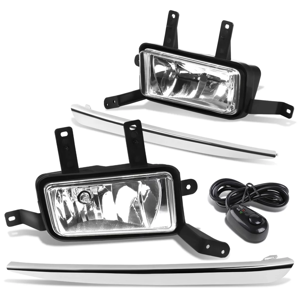 DNA Motoring FL-ZTL-254-CH For 2015 to 2018 Chevy Suburban Tahoe Pair Bumper Driving Fog Light Lamp+Chrome Bezel+Switch Clear Lens 16 17