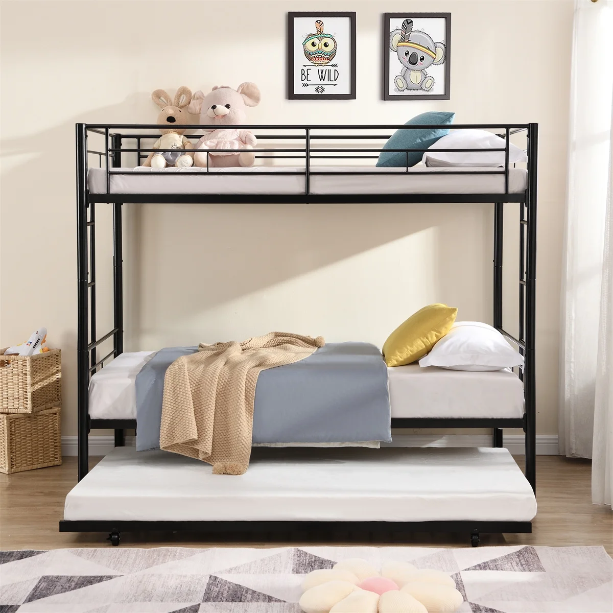 Twin-Over-Full Metal Bunk Bed with Ladder and Guardrails, Easy Assembly, White