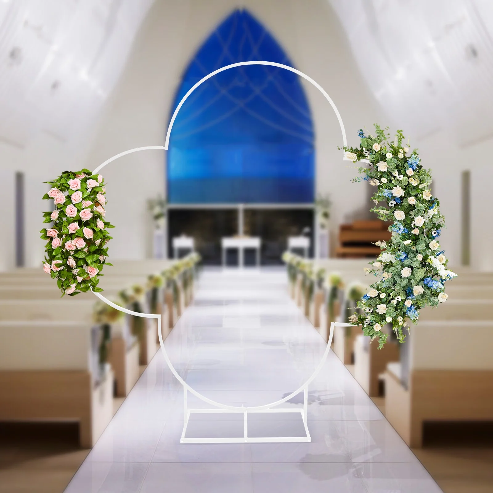 Aiqidi 6.56x6.89Ft White Arch Backdrop Stand Metal Wedding Rack Four-Leaf Clover Balloon Arch Frame for Party Anniversary Decor