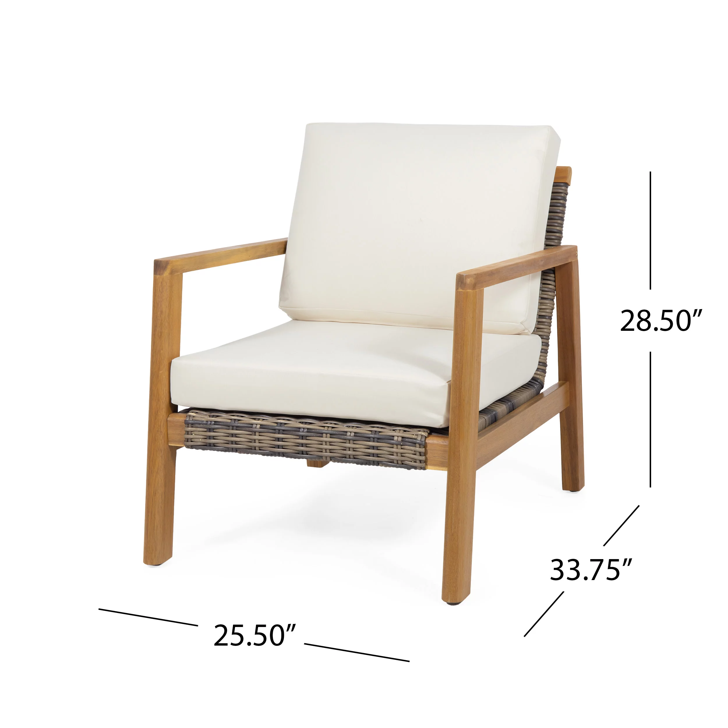 Rohan Acacia Wood and Wicker Outdoor Club Chair, Teak, Gray, Beige