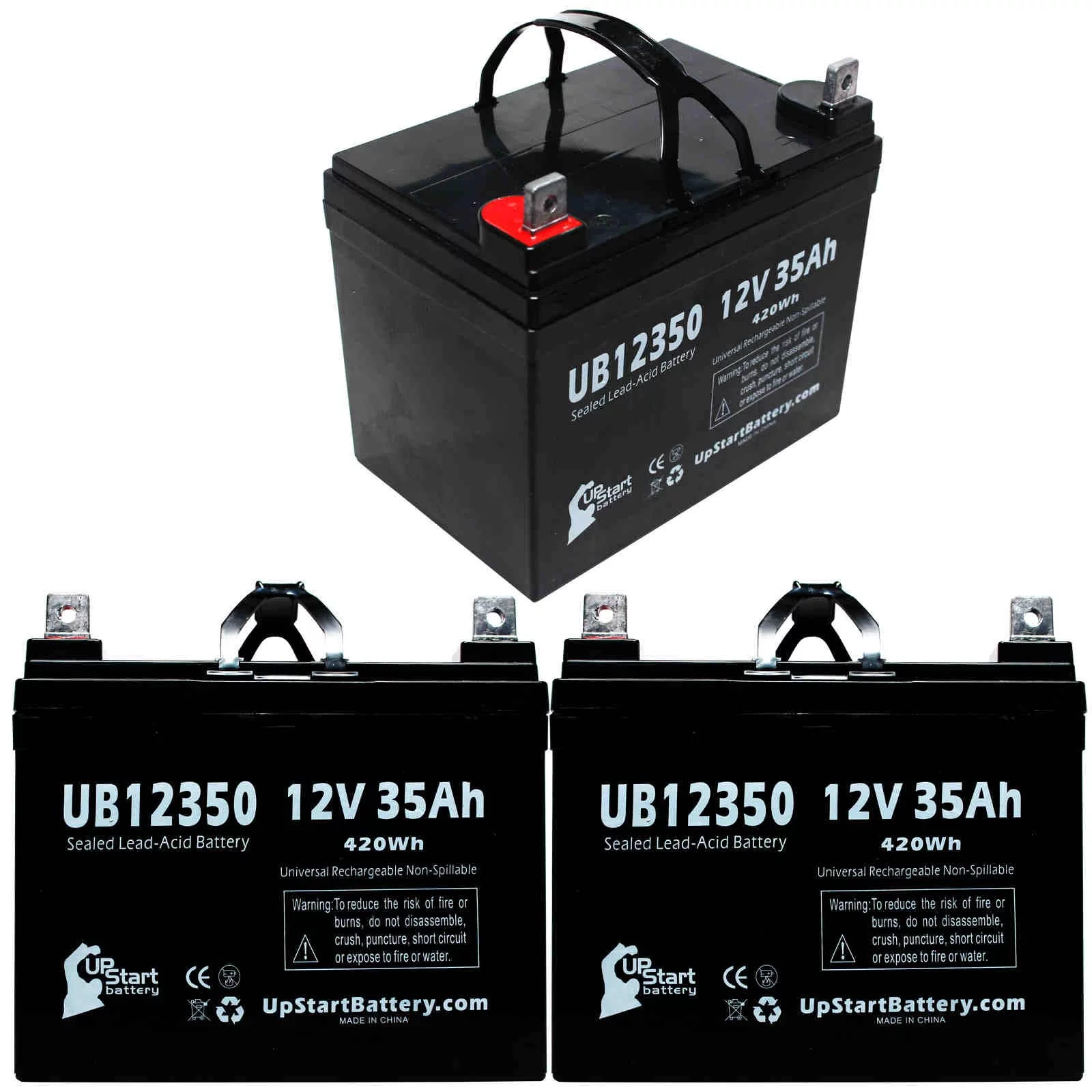3x Pack - Compatible Invacare JAGUAR Battery - Replacement UB12350 Universal Sealed Lead Acid Battery (12V, 35Ah, 35000mAh, L1 Terminal, AGM, SLA)