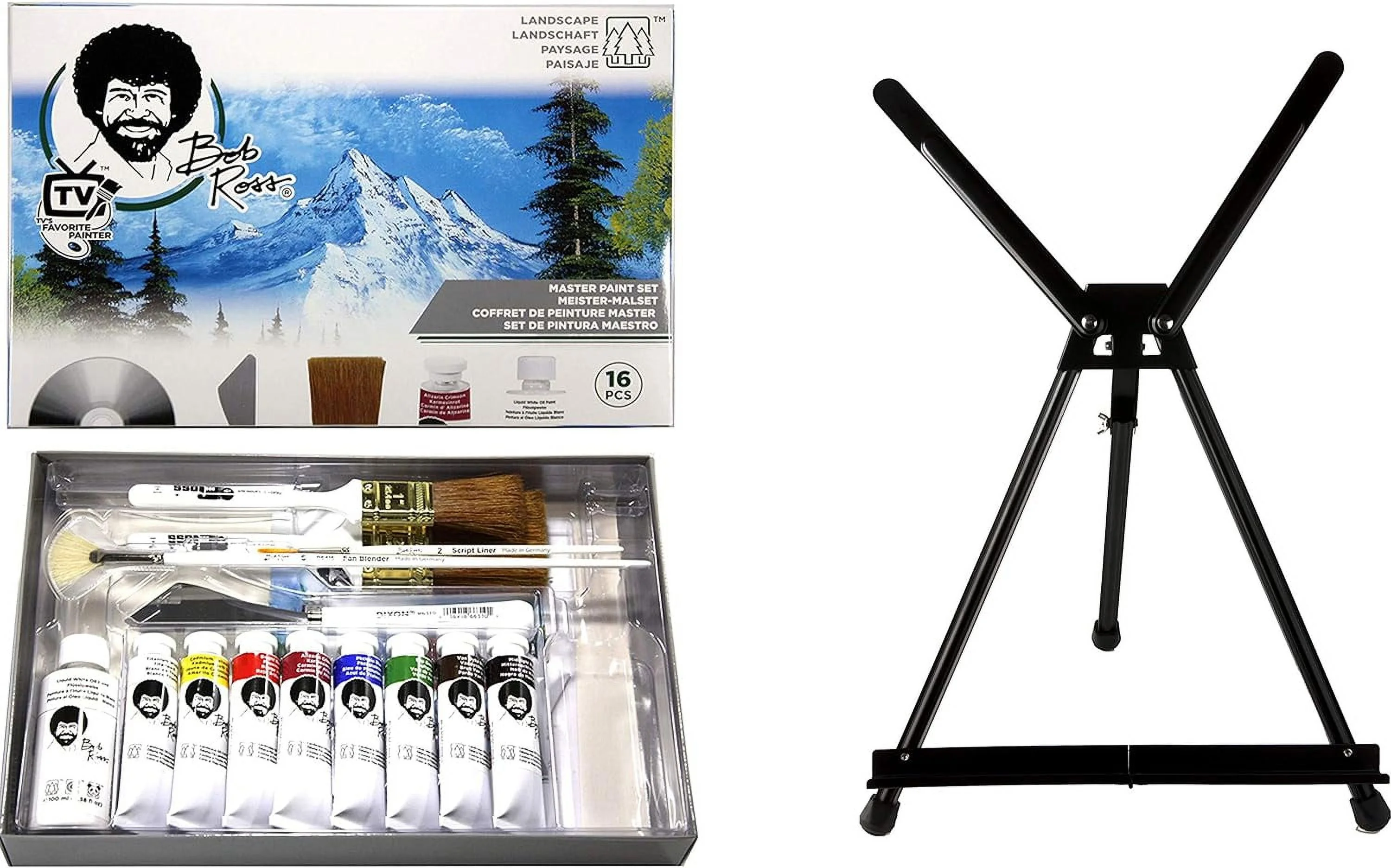 Bob Ross Master Artist Oil Paint Set Bundle With Aluminum Table Easel (2 Items)
