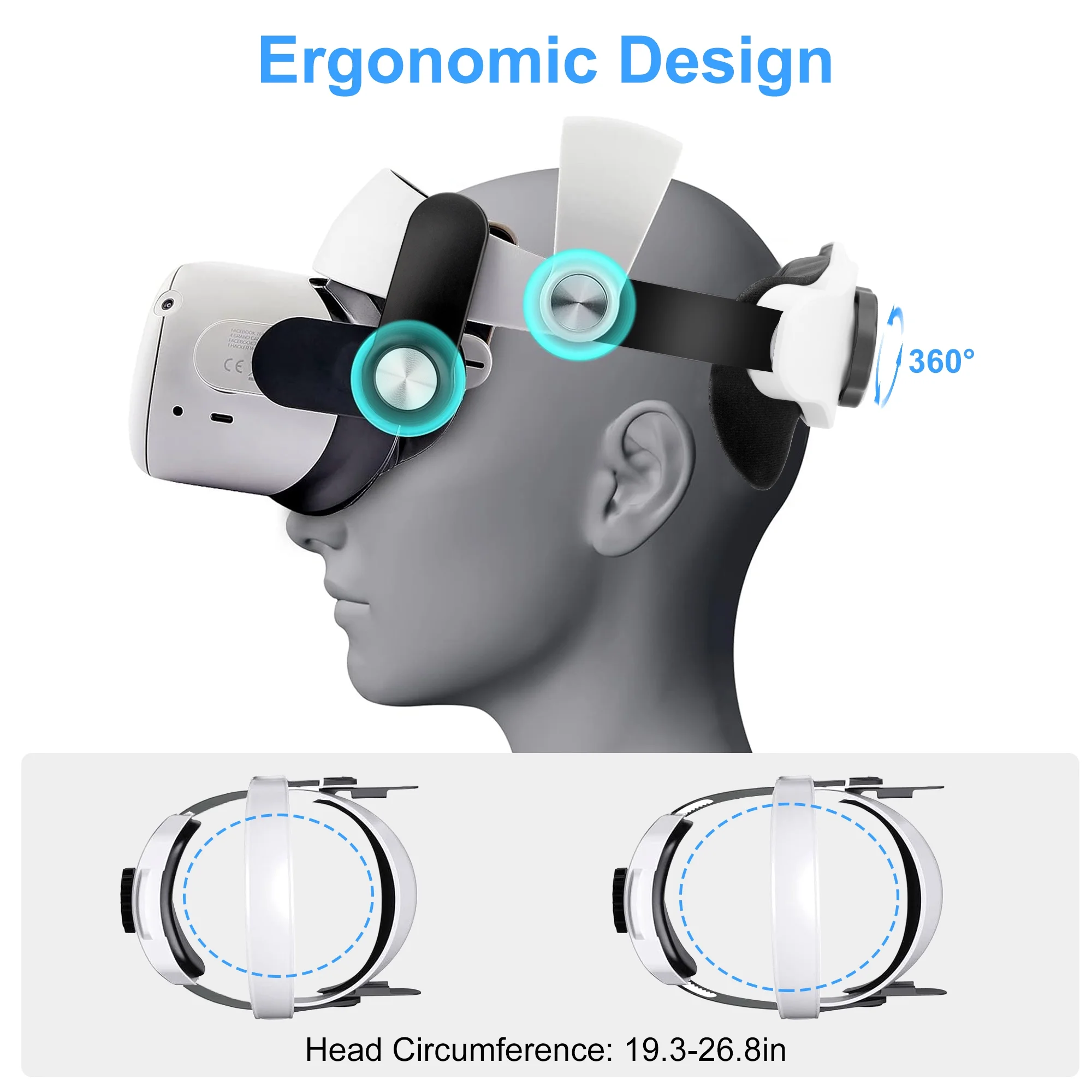 TSV Head Strap Fit for Meta/Oculus Quest 2, 180°+360° Adjustable Elite Strap Replacement for Enhanced Comfort & Support in VR
