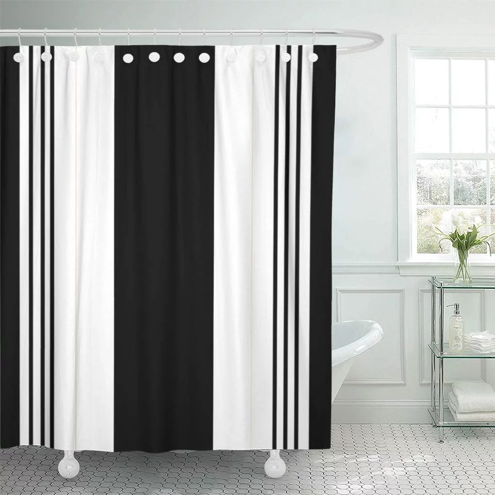 Libin Modern Cool Black and White Striped Geometric Pattern Designer Shower Curtain 60x72 inch