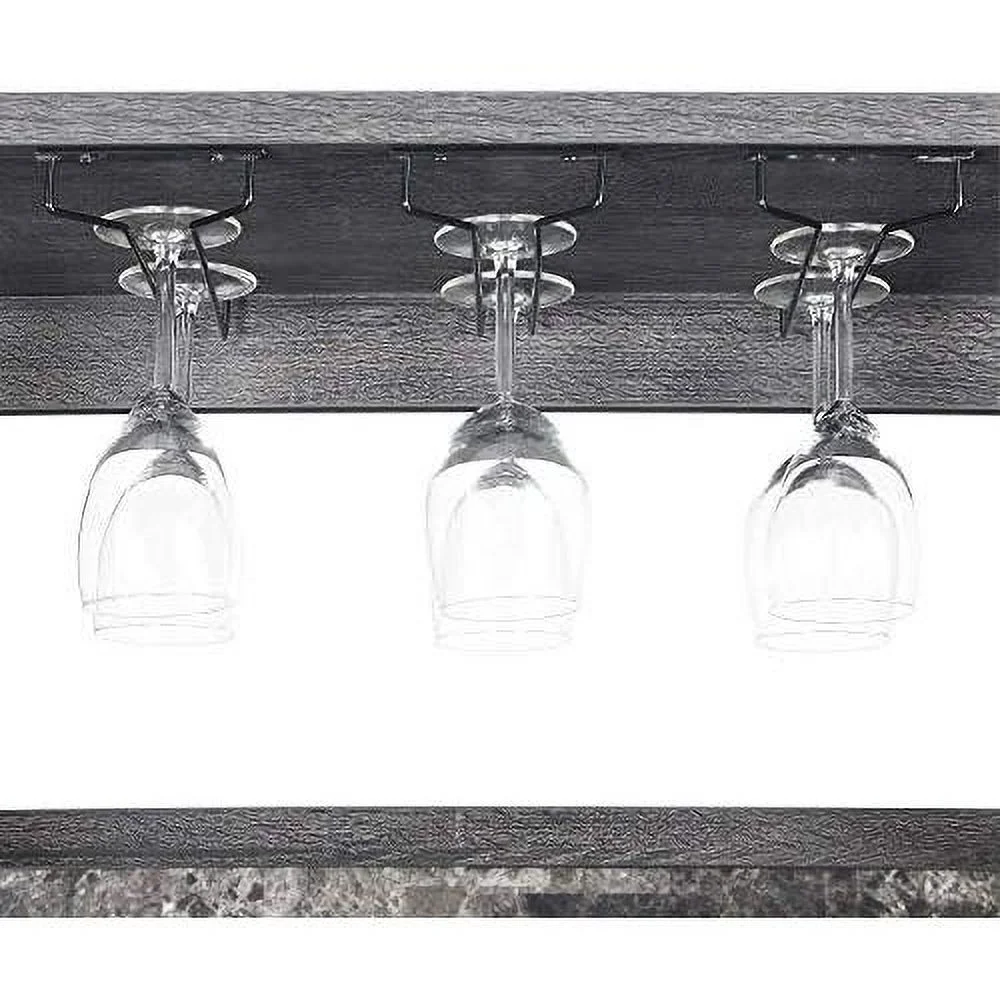 2 Drawer Serving Bar With Wine Rack And Shelves, Black Faux Marble/Wead Gy