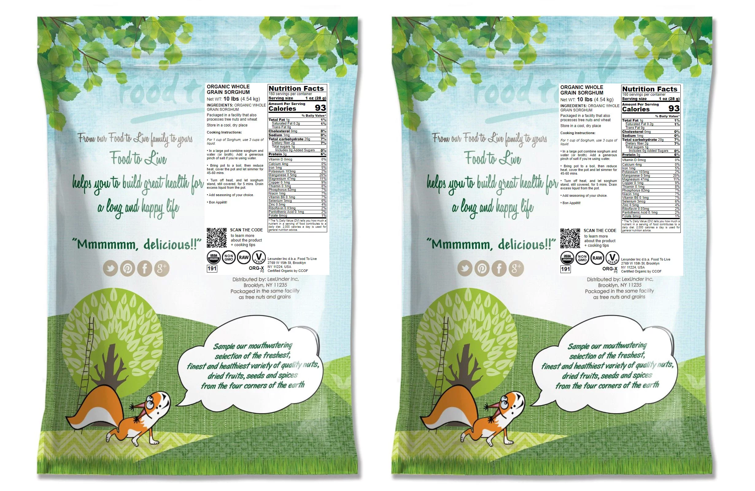 Organic Whole Grain Sorghum, 20 Pounds — Non-GMO, Raw, Vegan — by Food to Live