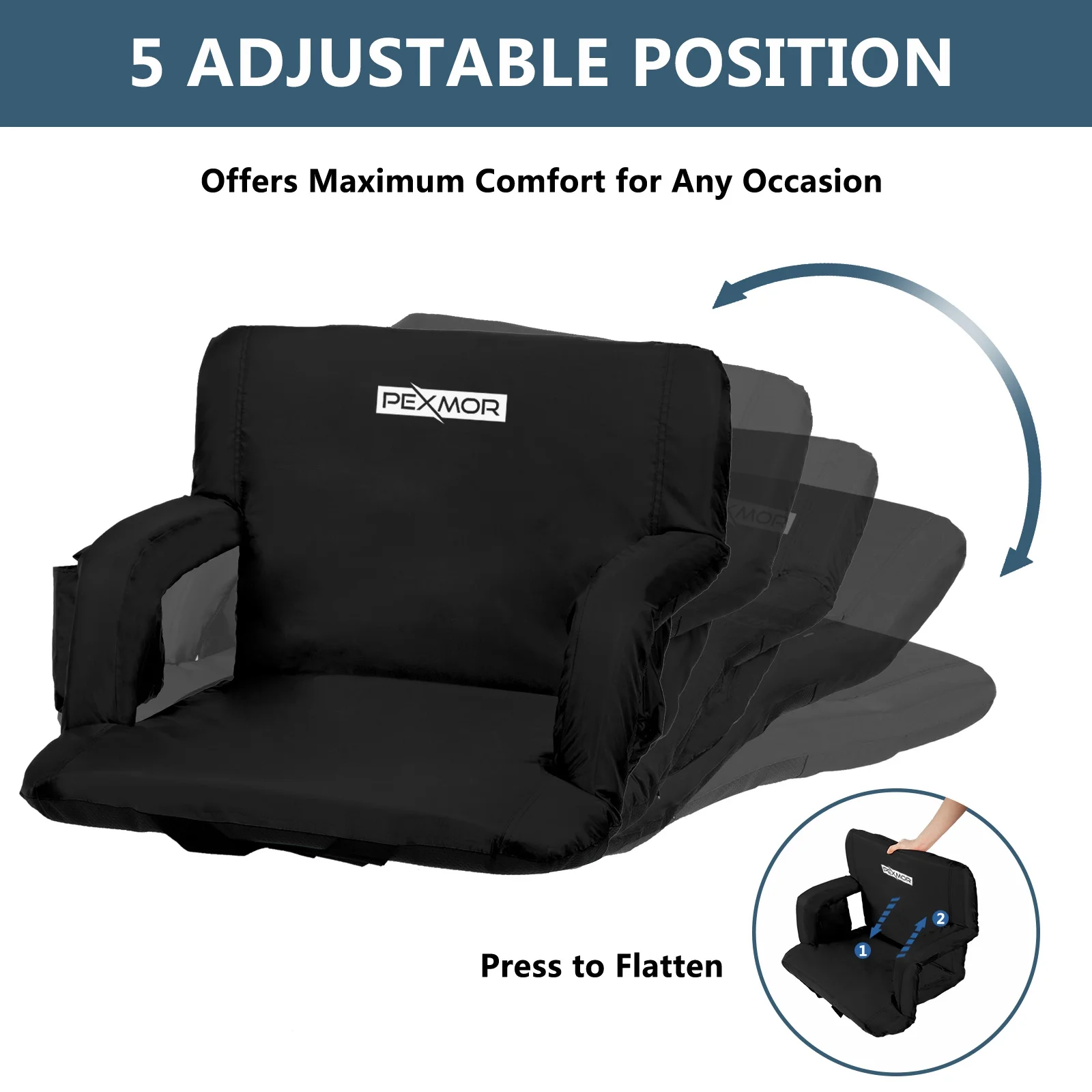 PEXMOR 2-Pack Stadium Seat for Bleachers with Back Support & Carrying Bag, Portable Reclining Cushion, Standard 21'' Width