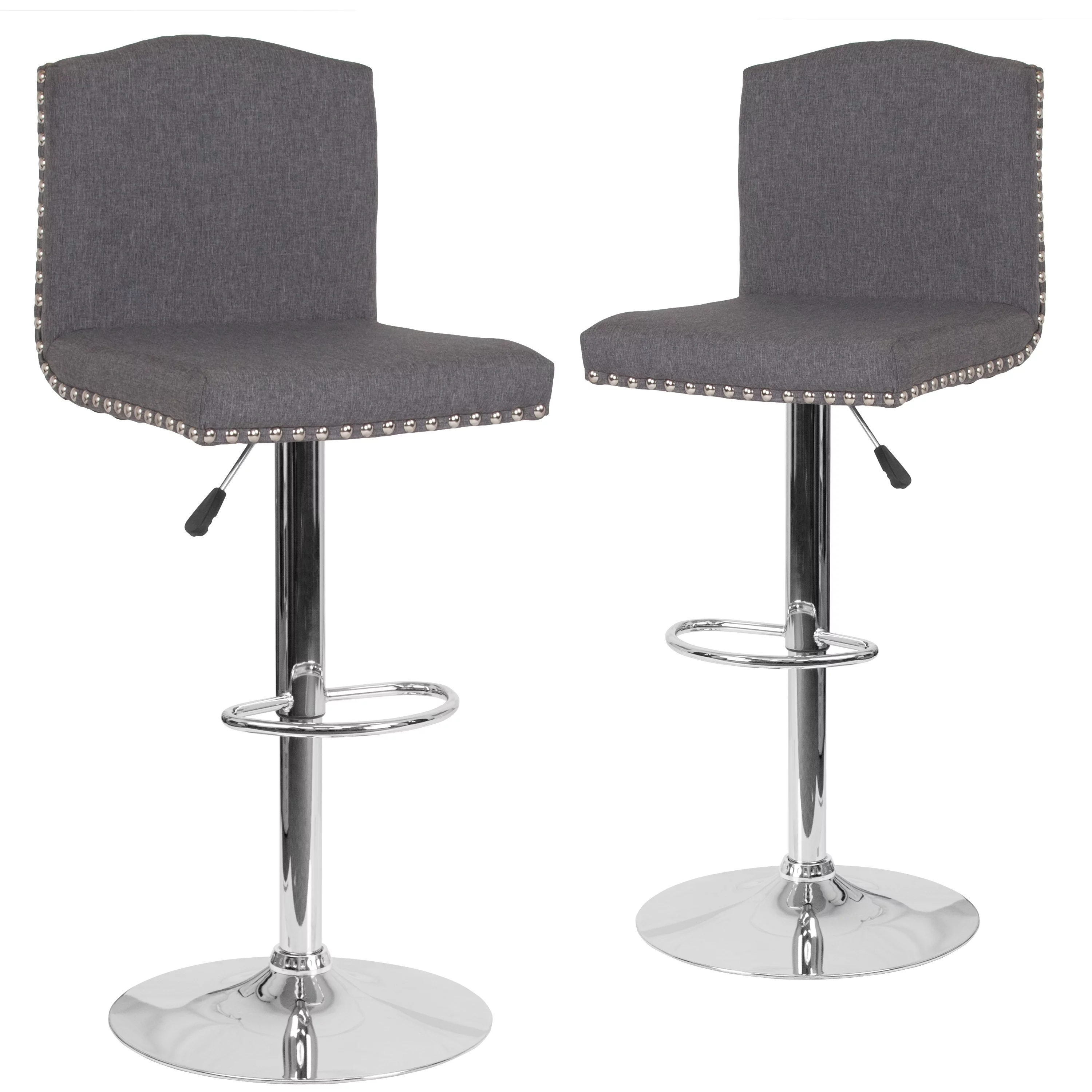 Flash Furniture 2 Pk. Bellagio Contemporary Adjustable Height Barstool with Accent Nail Trim in Dark Gray Fabric