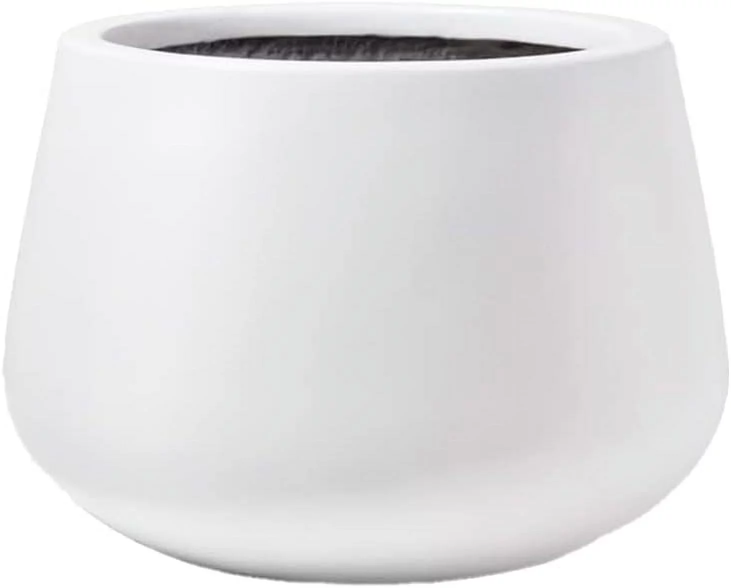 Large White Round Fiberstone Pot, Modern Planter, Cachepot For Bedroom, Living Room, Office, Patio, Indoor/Outdoor Use, Durable & Weatherproof, 12