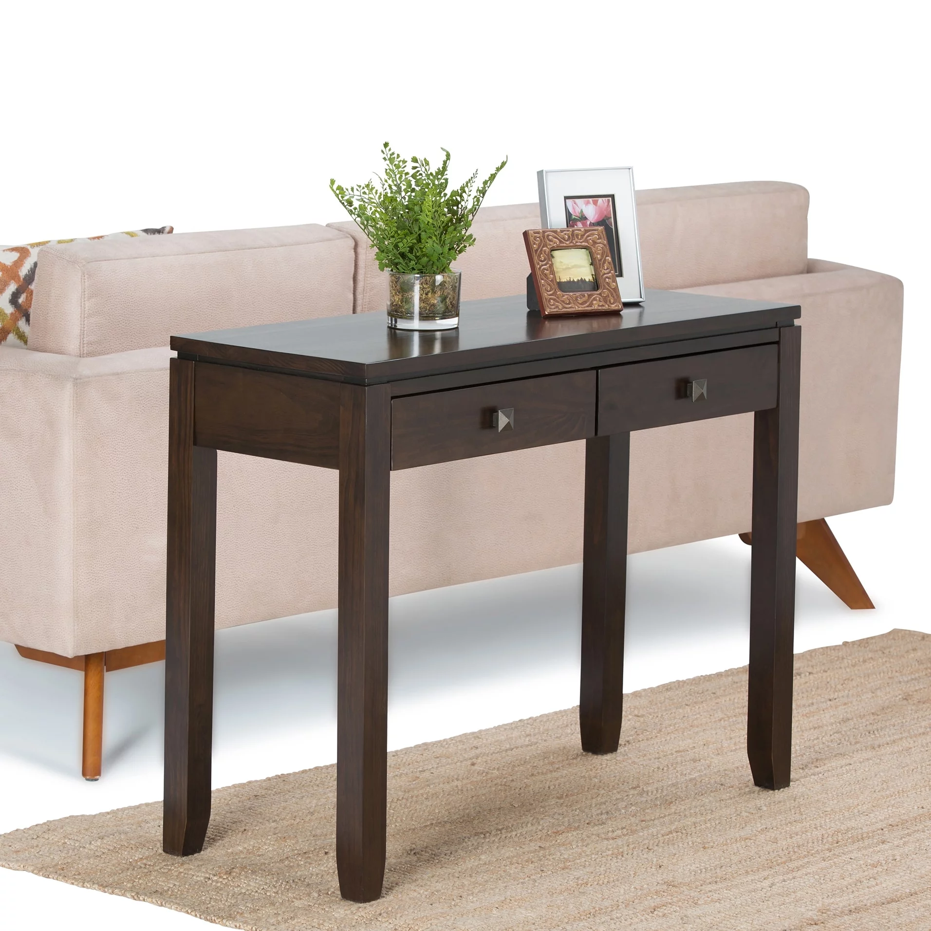 WyndenHall  Essex SOLID WOOD 38 inch Wide Contemporary Console Sofa Table - 38 Inches wide Mahogany Brown