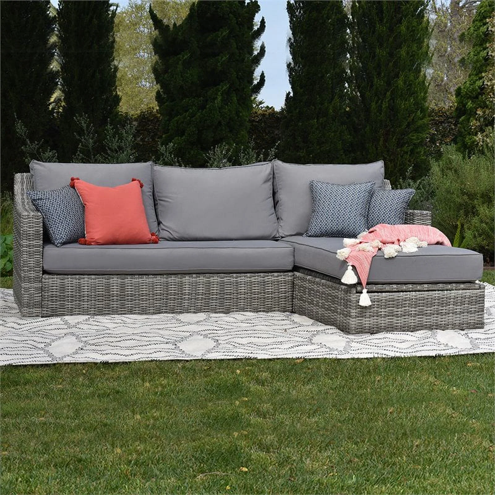 Afuera Living Contemporary Wicker Patio Storage Sectional in Gray
