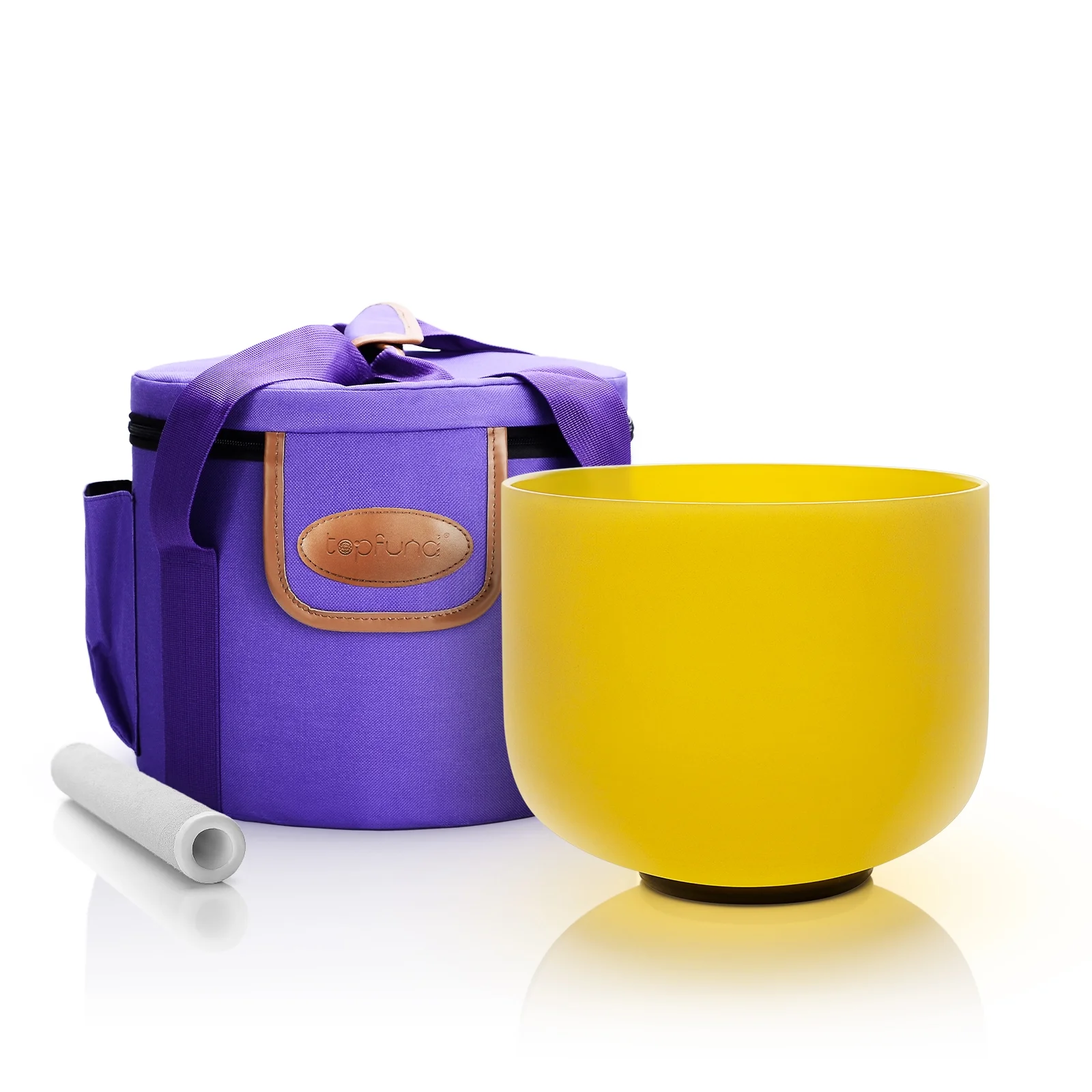 TOPFUND Yellow E Note Solar Plexus Chakra 12 inch Crystal Singing Bowl with Heavy duty carrying case and Suede Stick