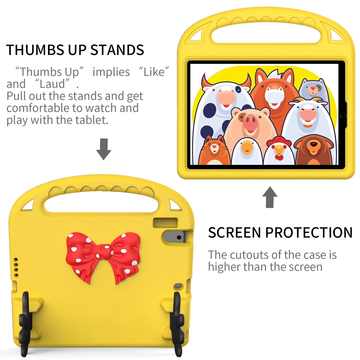 Dteck Kids Case for iPad 5th 6th Generation 9.7-inch,Shockproof EVA Foam Lightweight Bow-knot Cute Kids Friendly Handle Kickstand iPad Air 1st Gen Air 2 Case Cover,Yellow