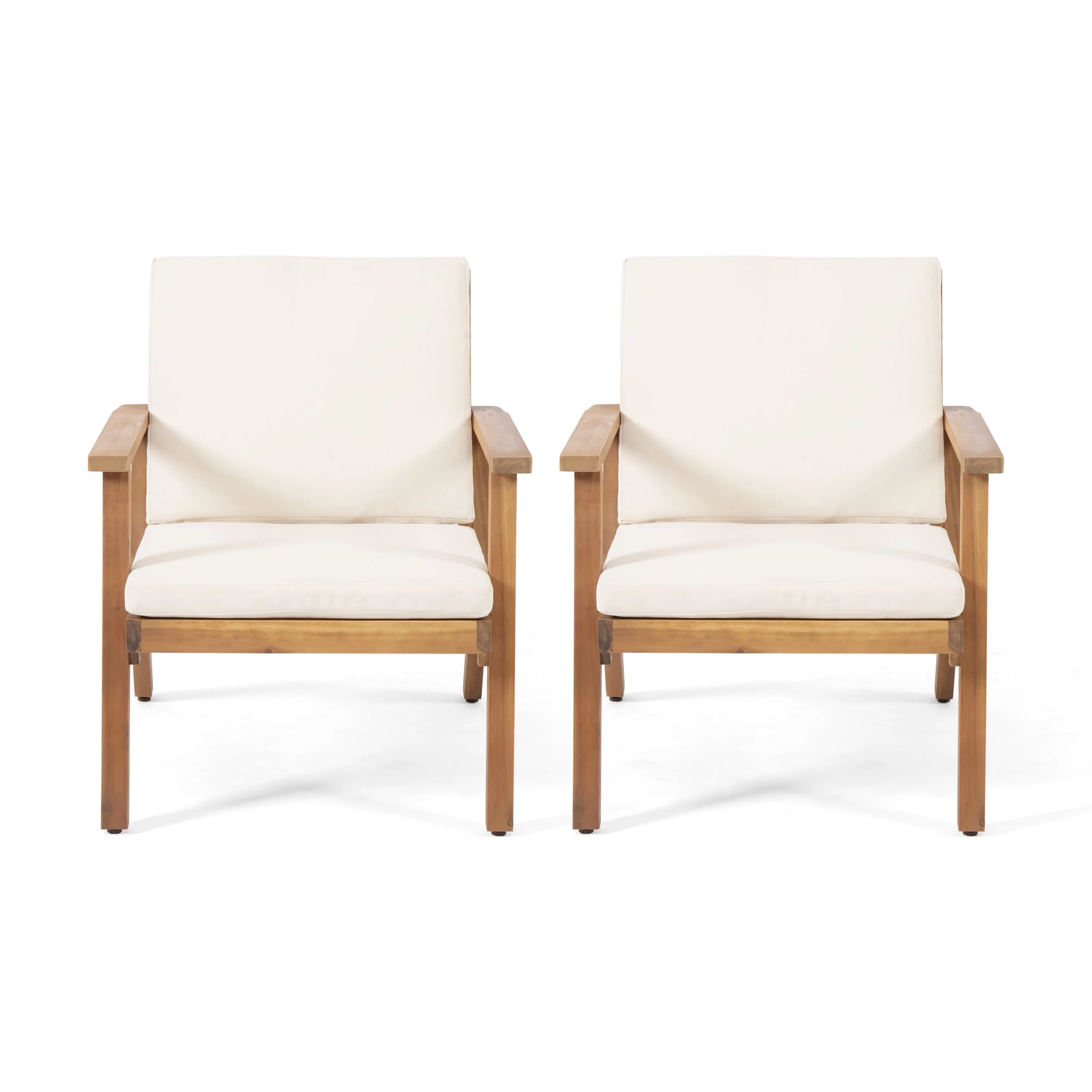 GDF Studio Avacyn Outdoor Acacia Wood Club Chairs with Cushions, Set of 2, Brown and Cream