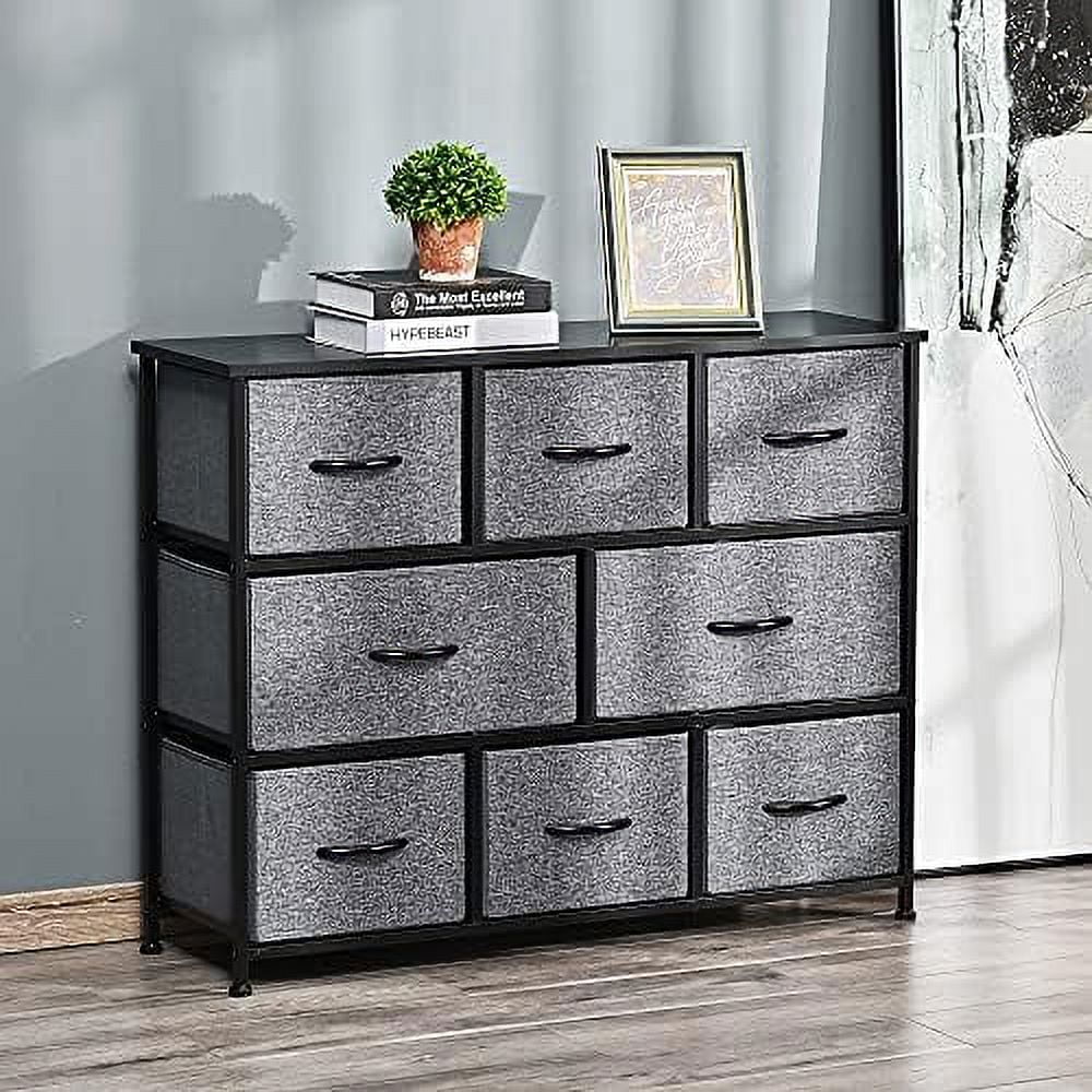 SJOINMB 8-Drawer Dresser  3-Tier Fabric Chest of Drawers   Tower Organizer Unit with Steel Frame for Bedroom  Hallway  Dark Grey