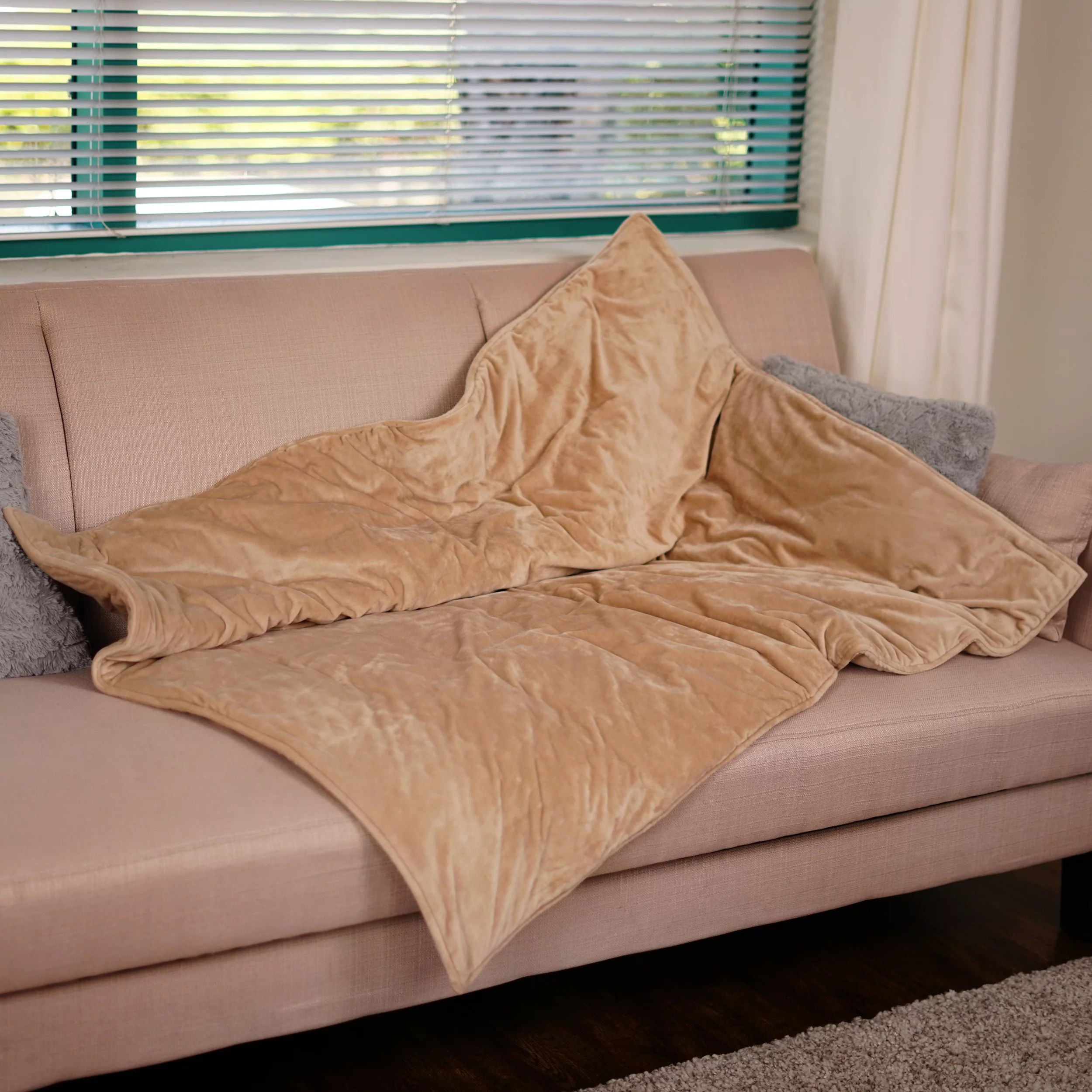 ZooVaa Weighted Blanket Throw w/ Glass Beads for Kids & Adults | Soft Minky - 5lbs, 3ft x 4ft - Khaki