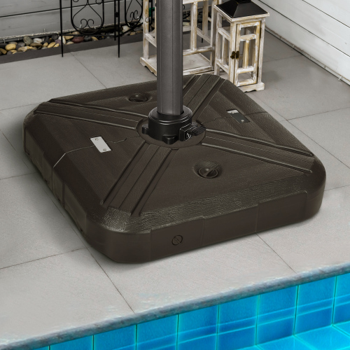 Buumin Outsunny Fillable Patio Cantilever Umbrella Base with Wheels, Heavy-duty Offset Umbrella Weights with Easy-Fill Spouts, Steel Cross Base, 430lbs Sand or 375lbs Water Filled, Coffee