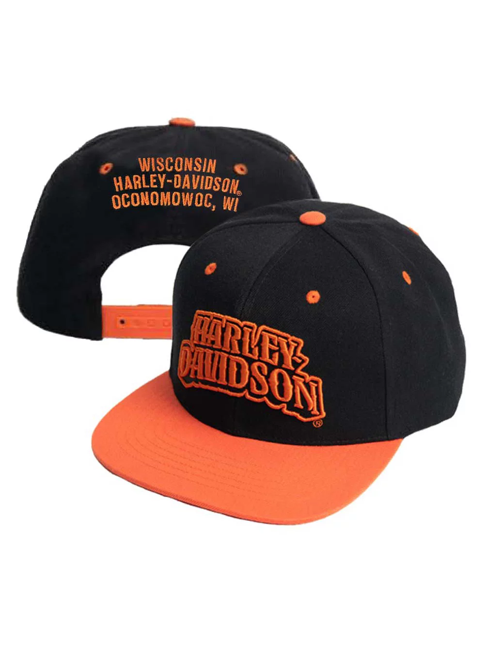 Harley-Davidson Men's Riding Out Snapback Flat Brim Baseball Cap - Black/Orange, Harley Davidson