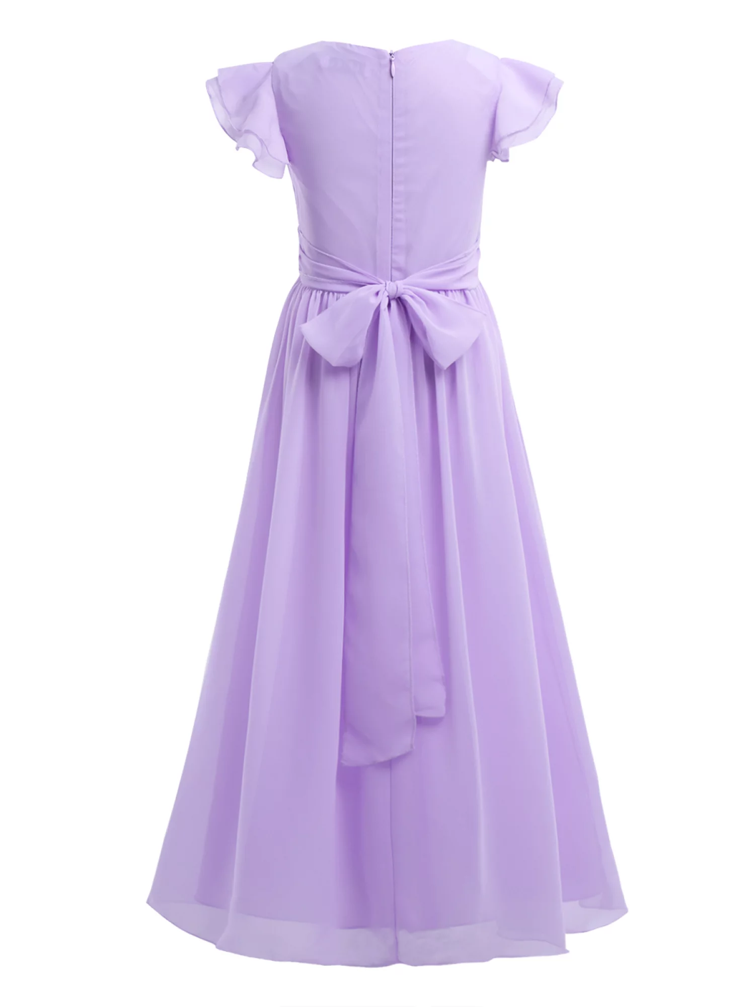 YONGHS Kids Flower Girls Flutter Sleeve Chiffon Maxi Dress Wedding Party Bridesmaid Prom Gown