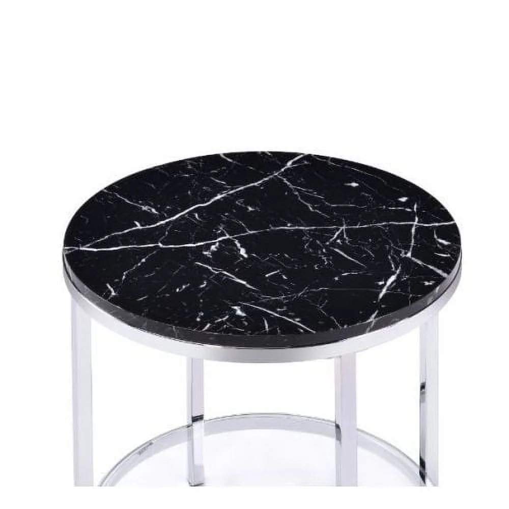 Adrinfly Virlana End Table, Faux Black Marble & Chrome Finish 82477