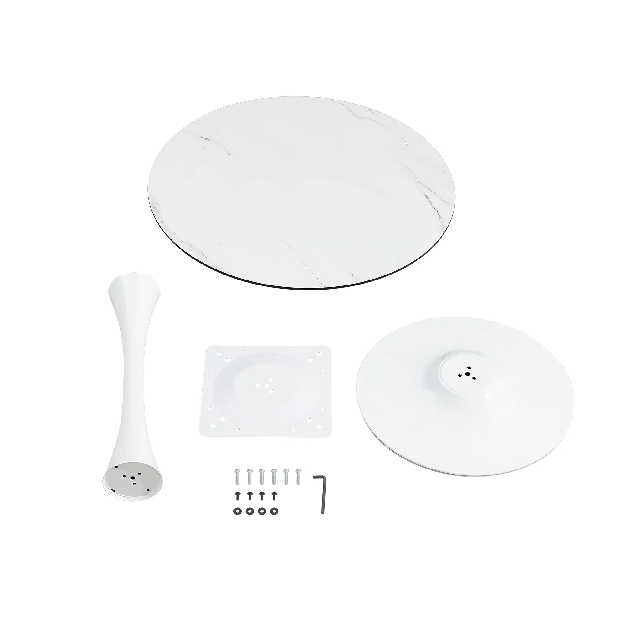 CoSoTower Tulip Dining Table , 32'' Round, White, Mable Black, 1PC/CTN