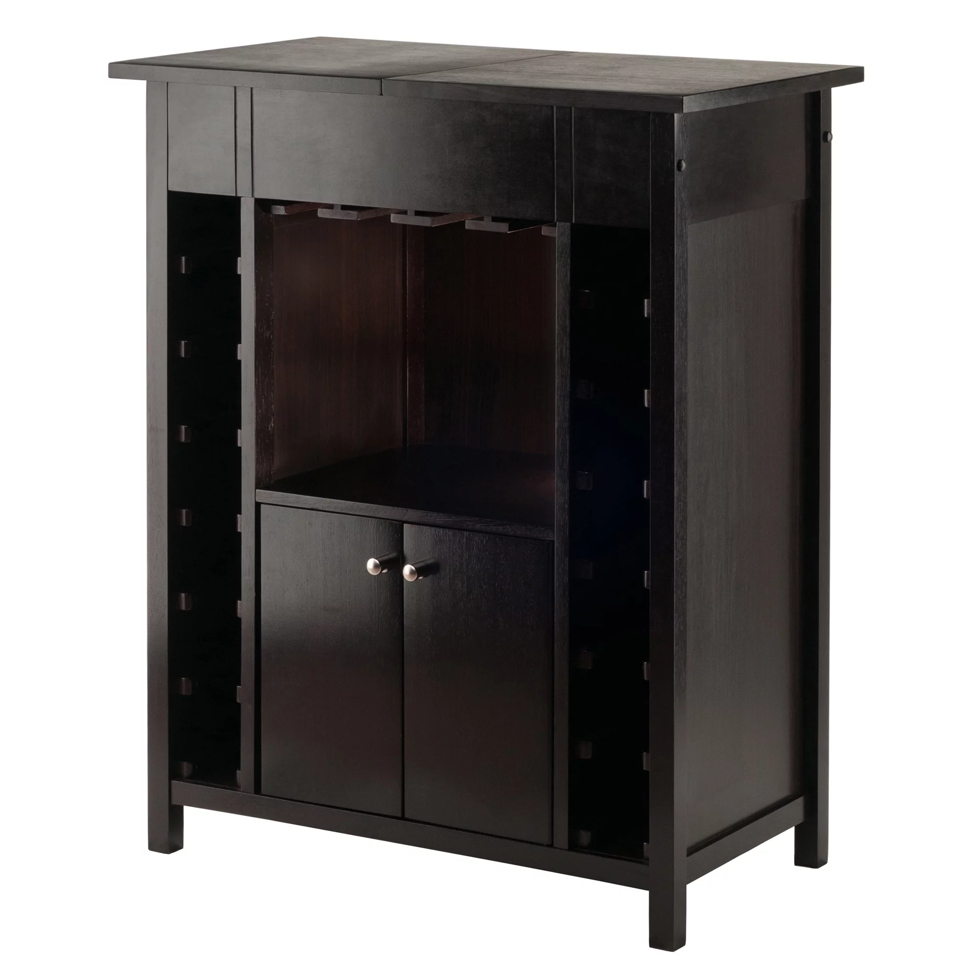 Winsome Yukon Transitional Solid Wood Home Bar Cabinet in Espresso