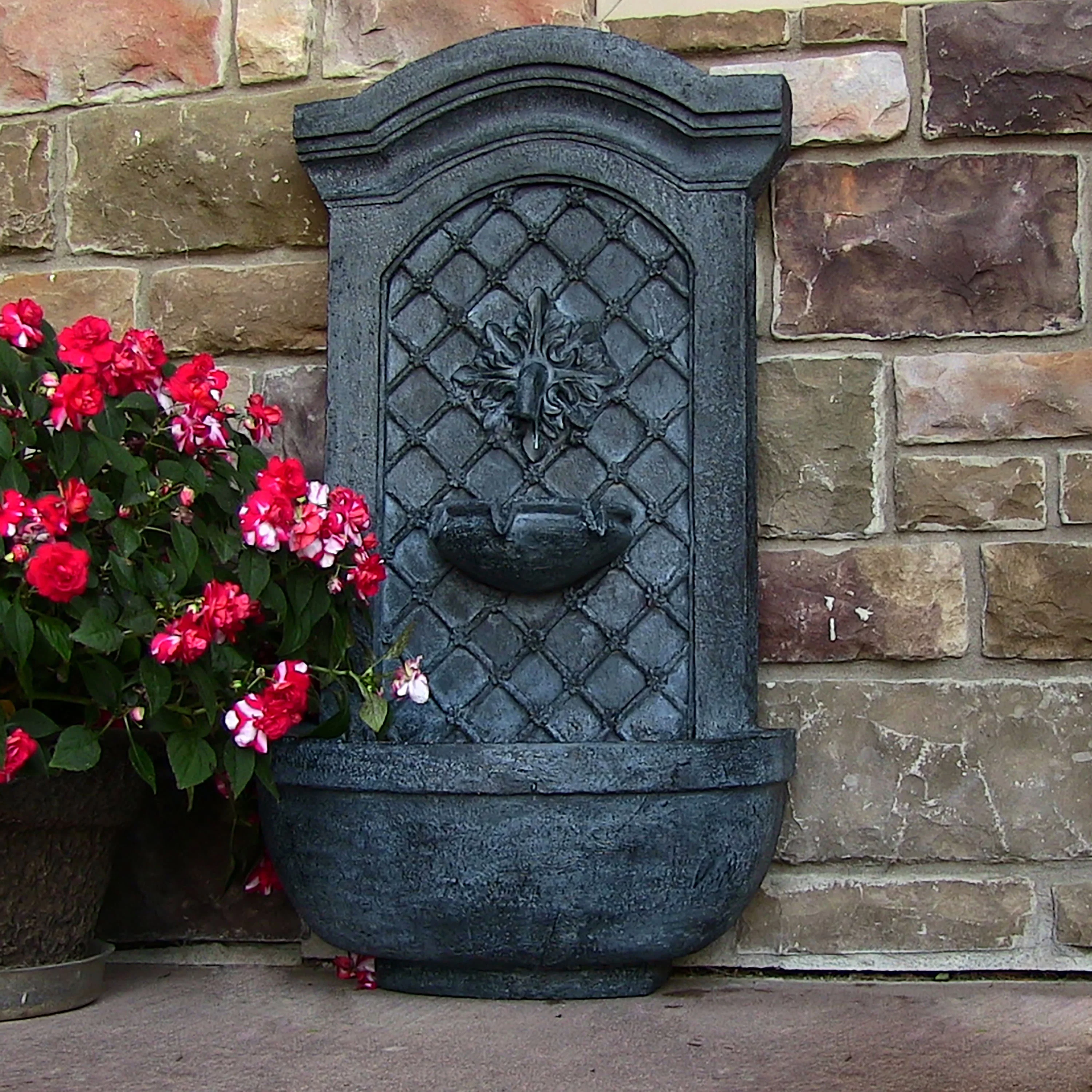 Sunnydaze Rosette Solar Wall Fountain with Battery Backup - Lead