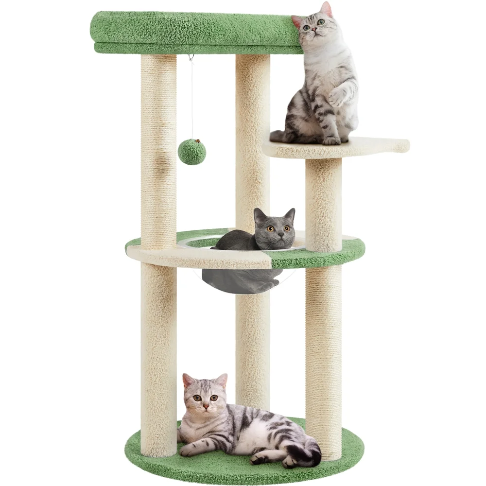 Yaheetech 35.5'' Tall Ocean Cat Tree with Scratching Posts, Army Green/Beige
