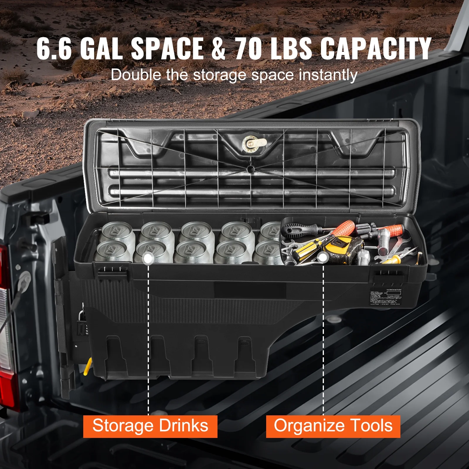 SKYSHALO Truck Bed Storage Box, Complete Bolt Accessory Kit, 6.6 Gal/25 L Lockable Swing Case with Password Padlock, ABS Wheel Well Tool Box, Drivers Side, Compatible with Ford Super Duty 2017-2021,