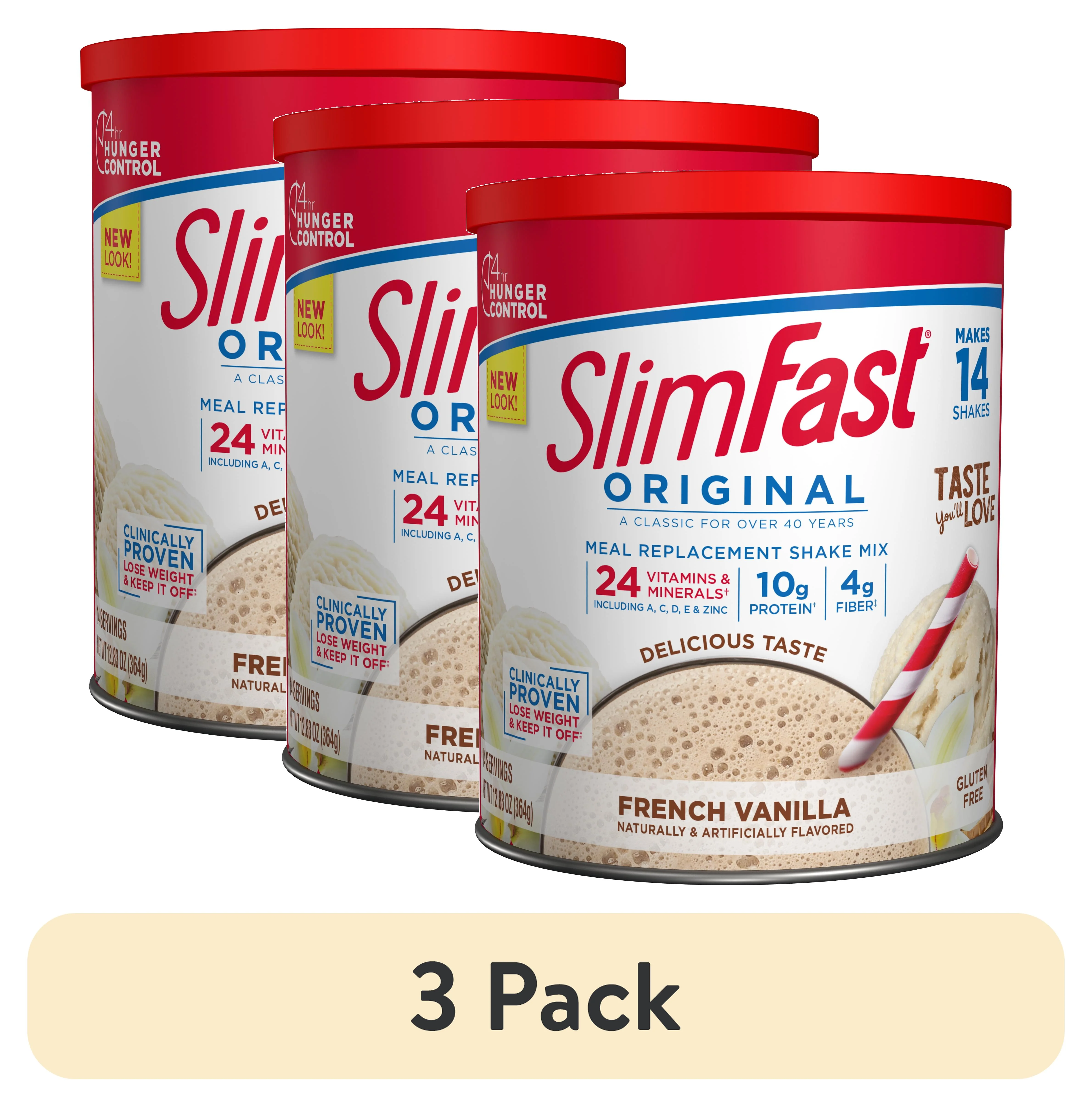 (3 pack) SlimFast Original Meal Replacement Shake Powder, French Vanilla, 12.83 oz, 14 servings
