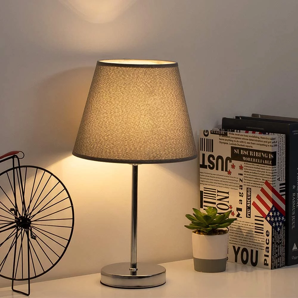Bedside Lamps Set of 2 with Metal Base Fabric Lamp Shade, Modern Nightstand Lamps Black/Silver