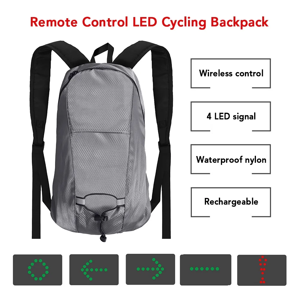 Andoer  LED Turn Signal Bike Pack, 15L LED Backpack with Reflective Strips, USB Rechargeable Safety Light Bag