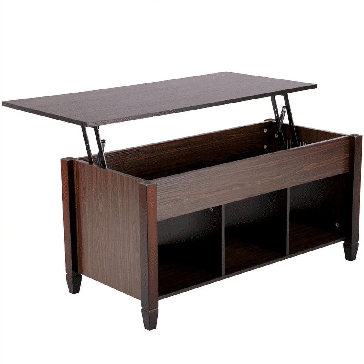 Modern Wooden Lift Top Coffee Table for Livingroom, Dark Walnut