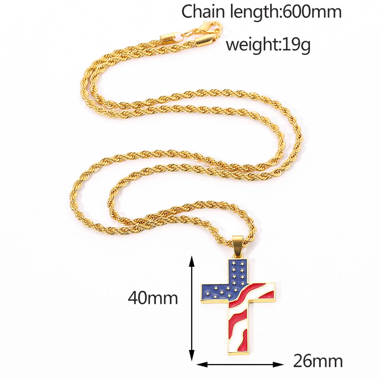 BOLUOYI Gold Body Chain Jewelry Graduation Gifts Flag Day Gift Stainless Steel American Usa Flag Cross Religious Pendant Necklace Jewelry for Men