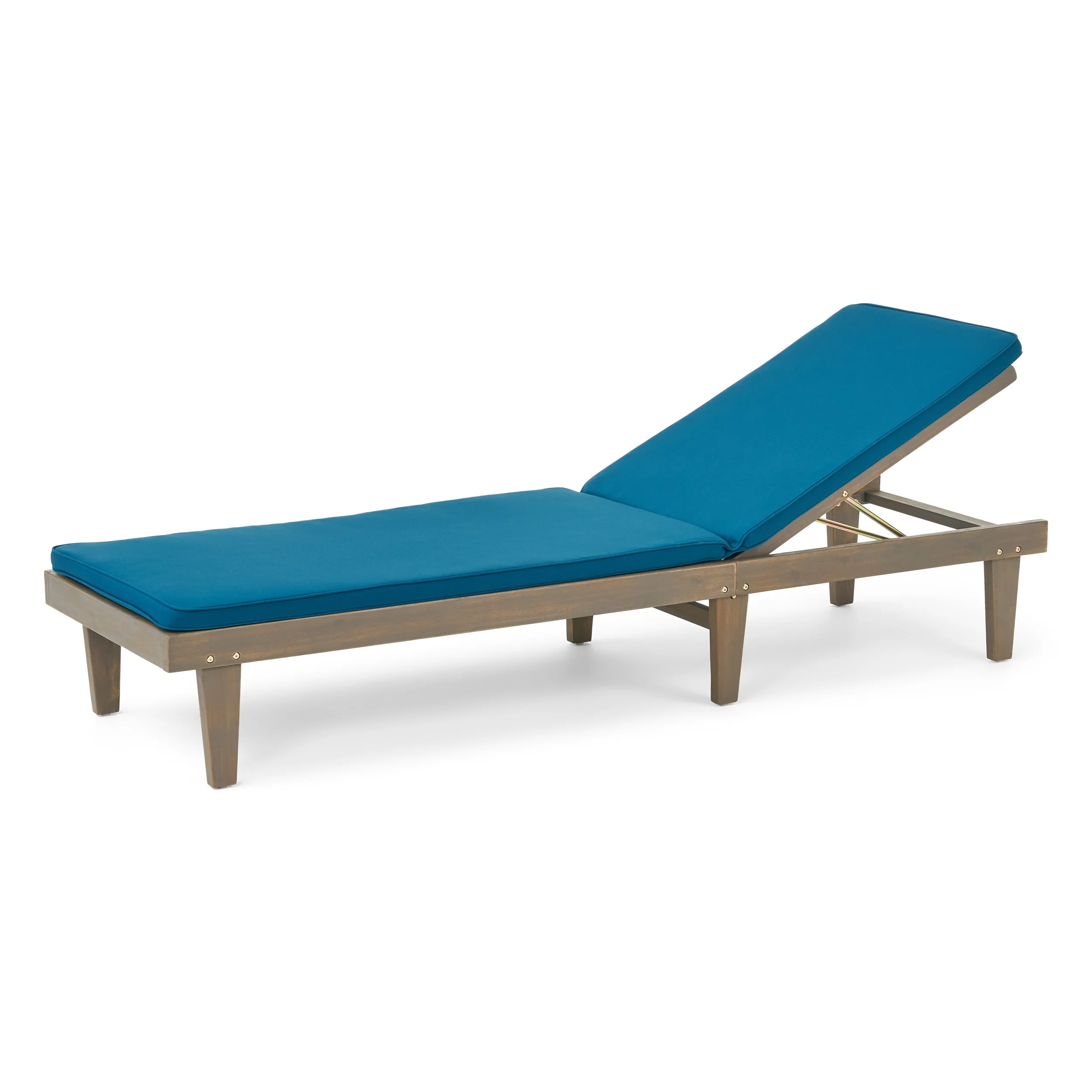 Christopher Knight Home Nadine Outdoor Acacia Wood Cushioned Chaise Lounge Set by  Gray Finish+Blue Cushion