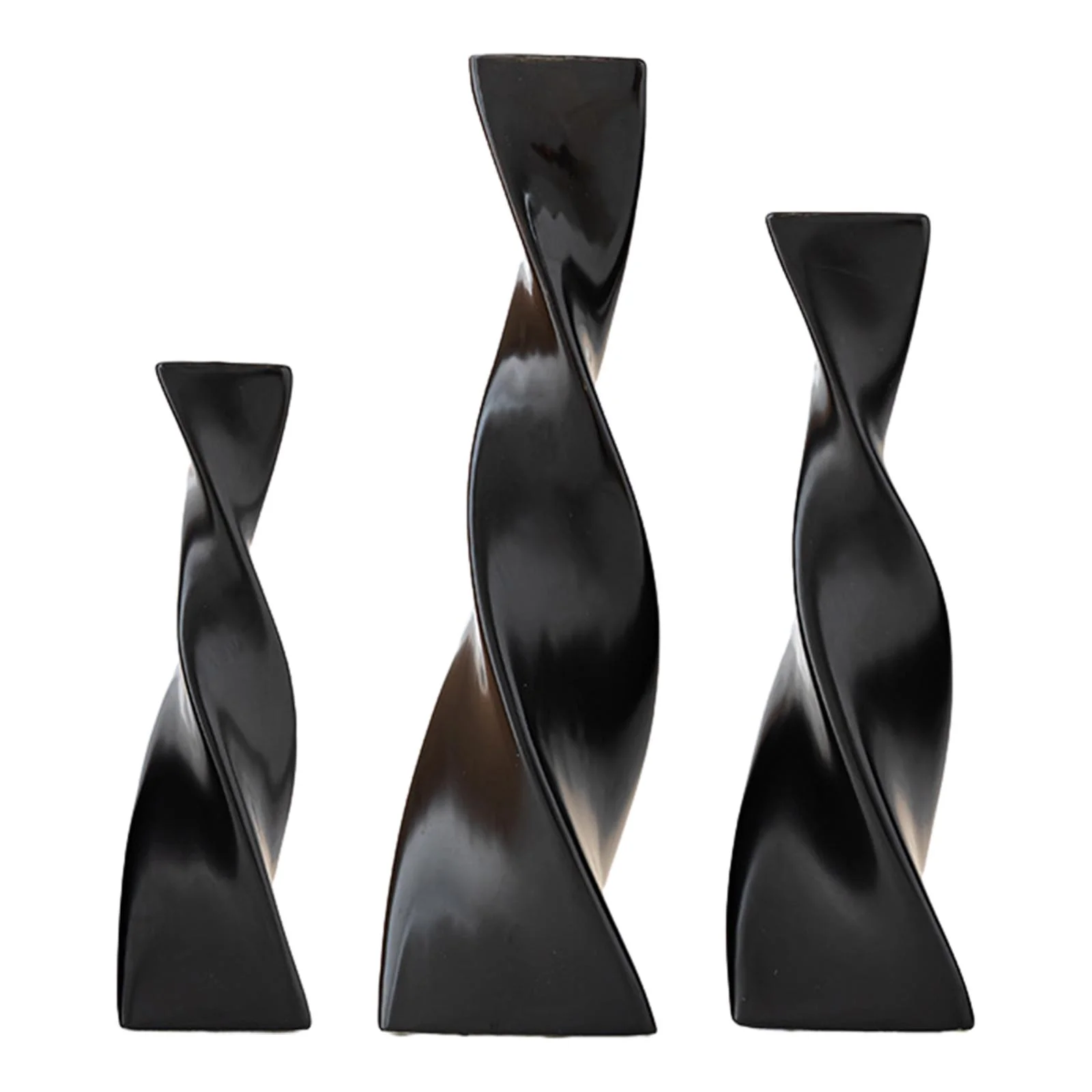 deevoka 3Pcs Ceramic Twist Flower Vase Slender Geometric Planter Bookshelf Plant