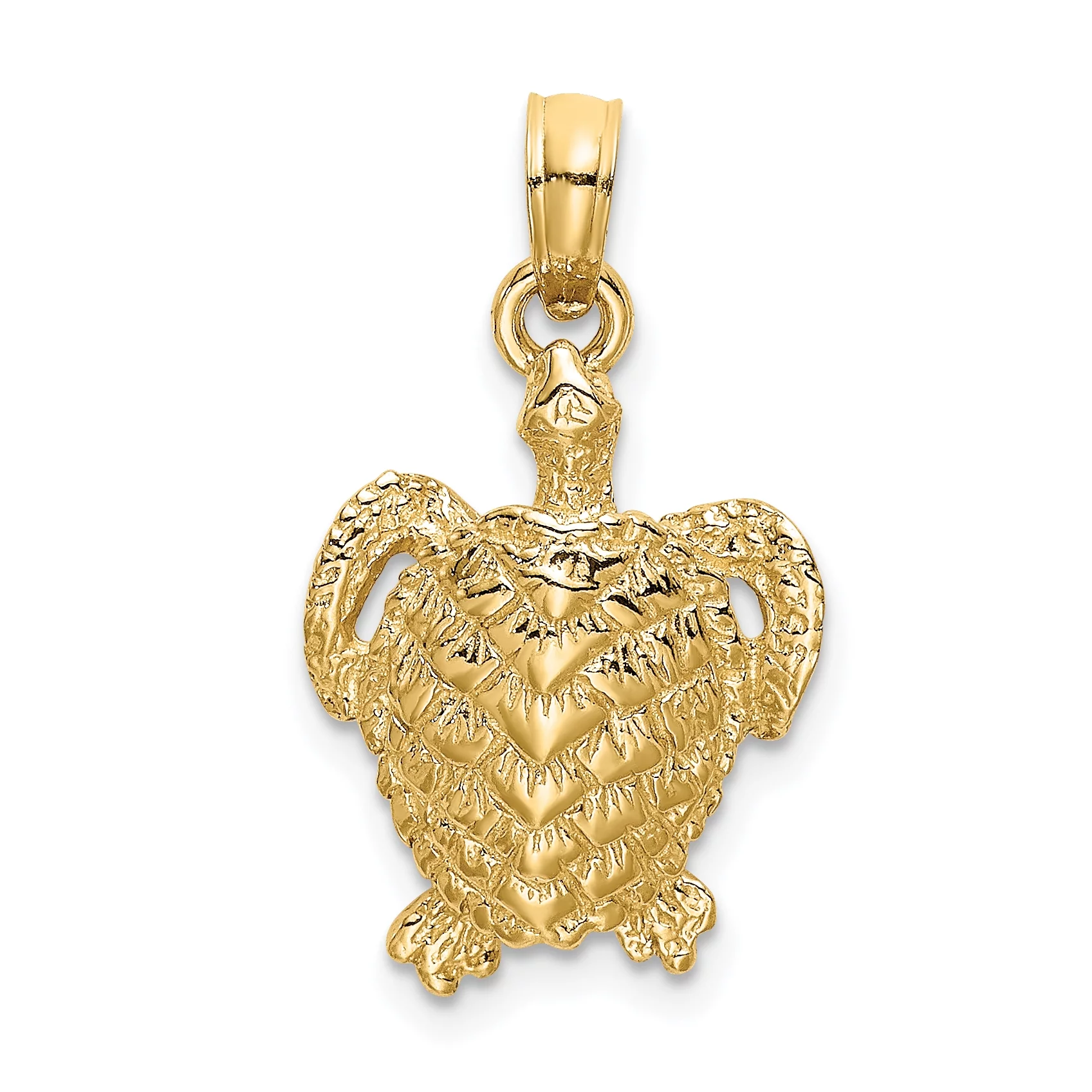 Carat in Karats 14K Yellow Gold Textured Sea Turtle Pendant Charm (23mm x 11.65mm) With 14K Yellow Gold Lightweight Rope Chain Necklace 20''
