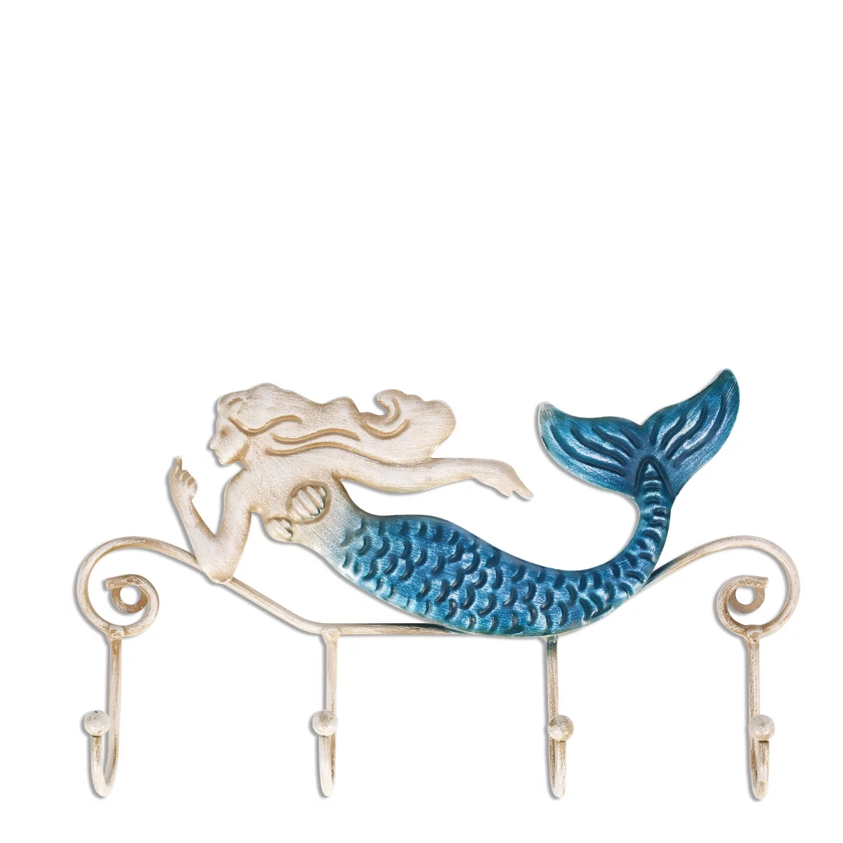 Tooarts Iron Mermaid Wall Hanger Iron Wall Hook 4 Hooks for Coats Towels Bags Wall Mount Clothes Holder Screws Included