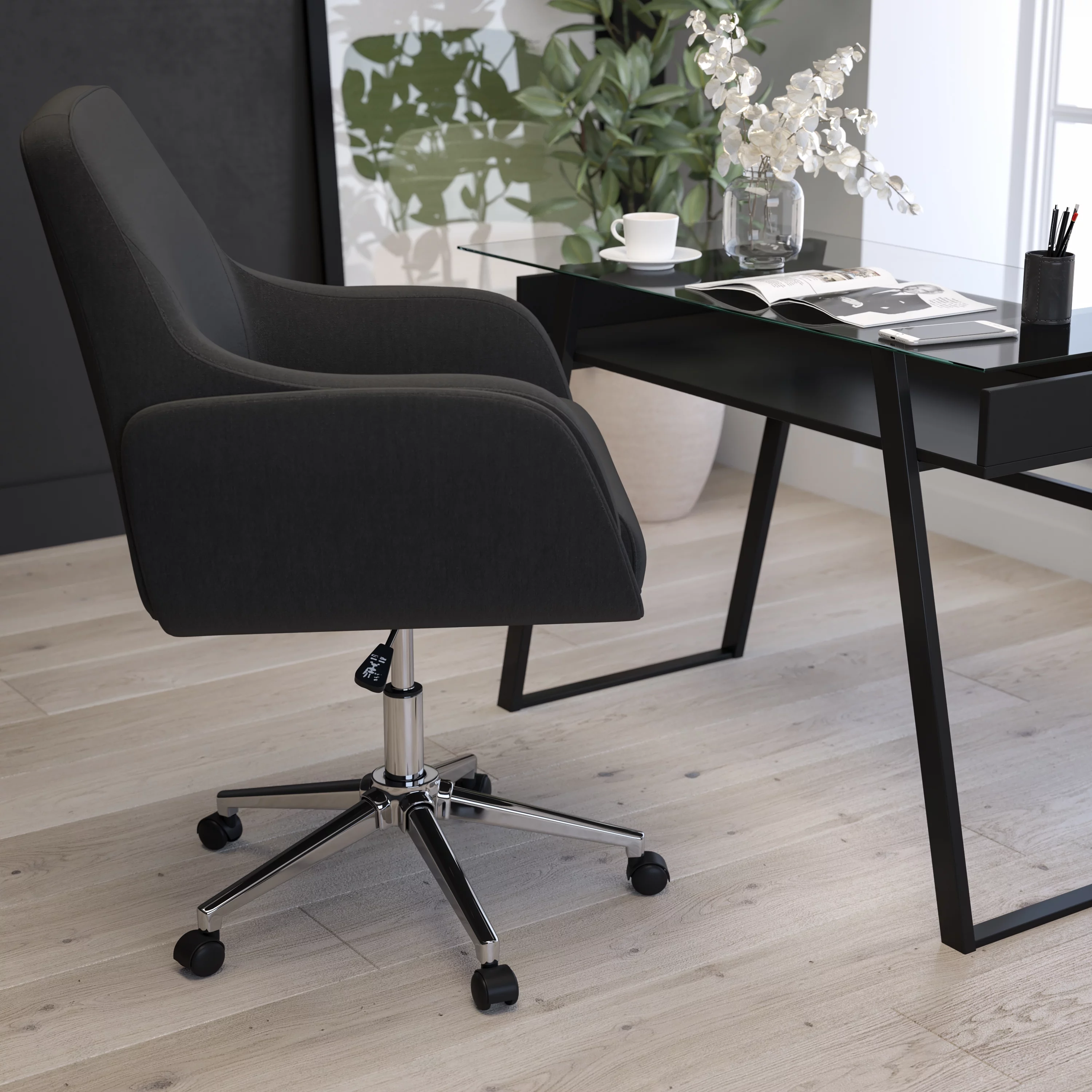 Merrick Lane Home Office Upholstered Mid-Back Chair in Black Fabric