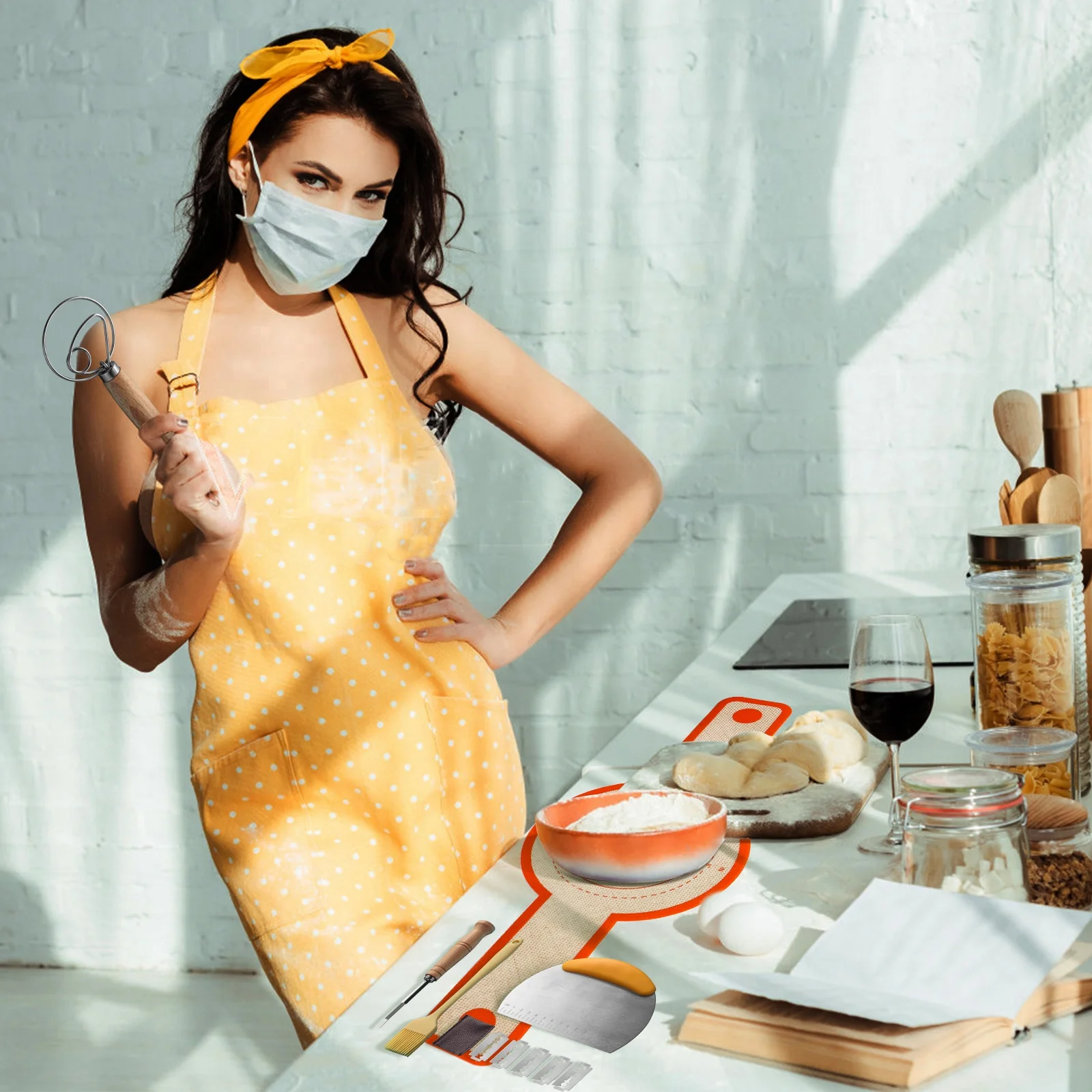 (5 Pcs) Sourdough Bread Baking Supplies Kit,Sourdough Starter Kit Including Silicone Bread Sling,Dough Scraper Basting,Dough Whisk,Basting Brush and Others