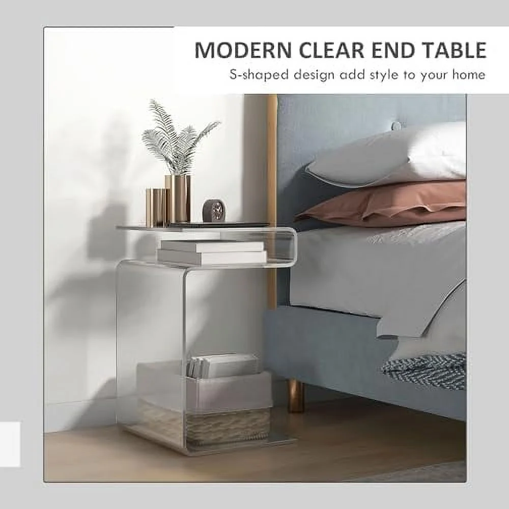 WTYNKAE 14" Long 2-Tier Rectangle All Acrylic 15mm Thick Waterfall Coffee Table  Clear