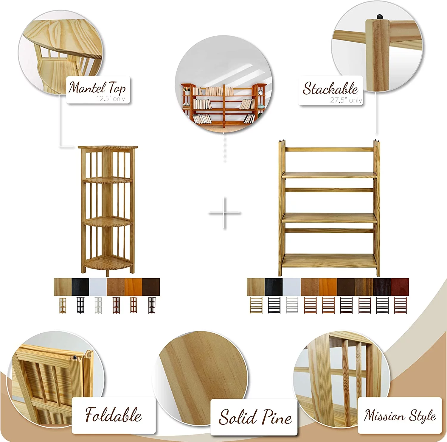 3 Shelf Folding Stackable Bookcase, 27.5