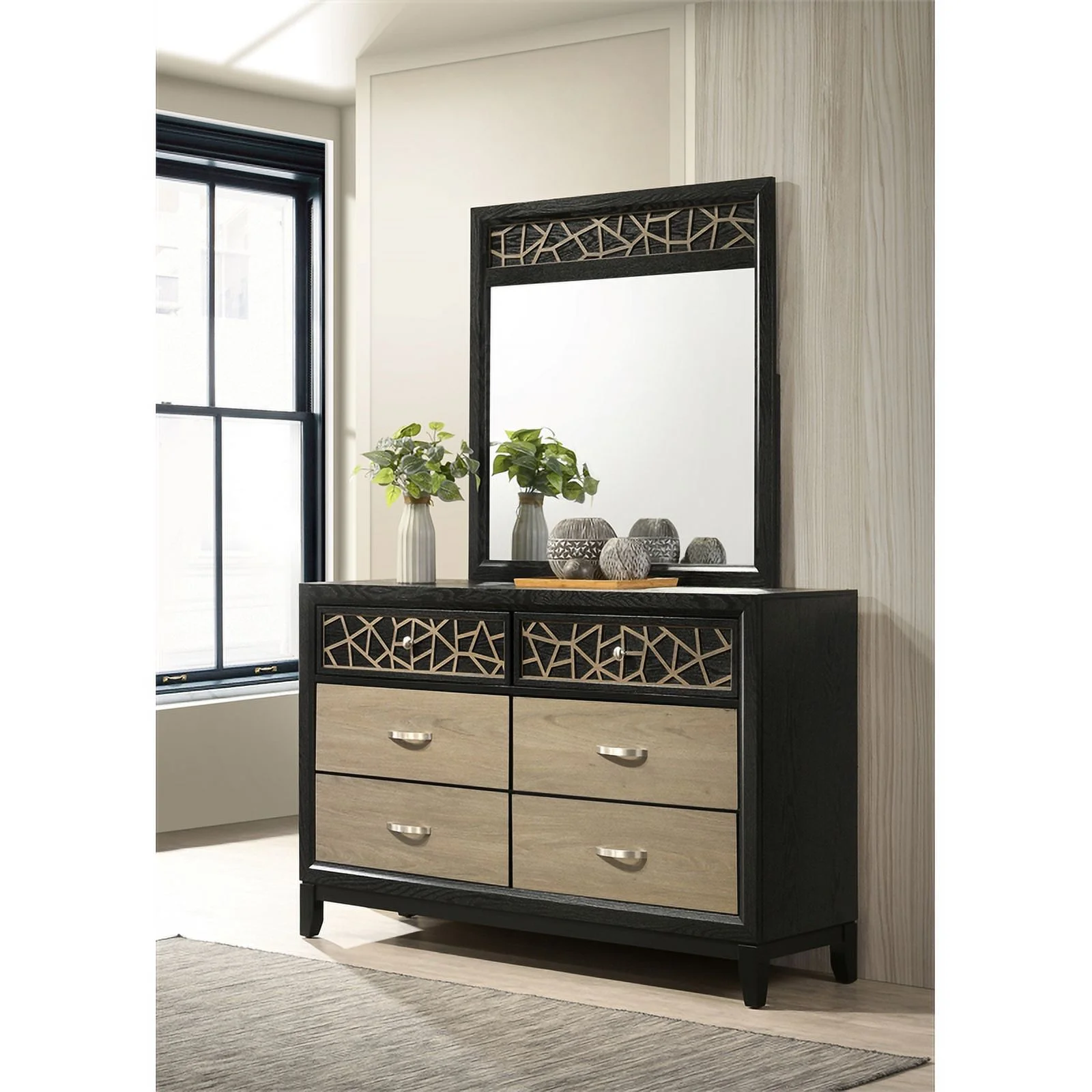 Pemberly Row Modern & Contemporary 6-Drawer Dresser Made with Wood in Black