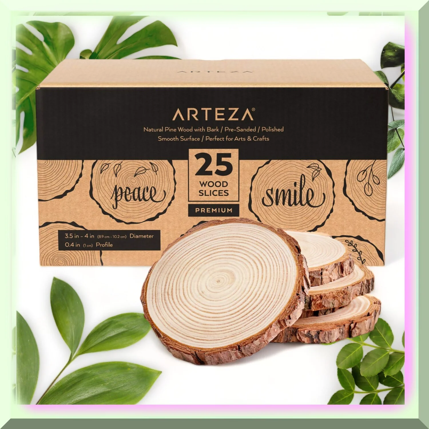 EcoSlices - 25-Piece Natural Wood Discs: 3.5-4