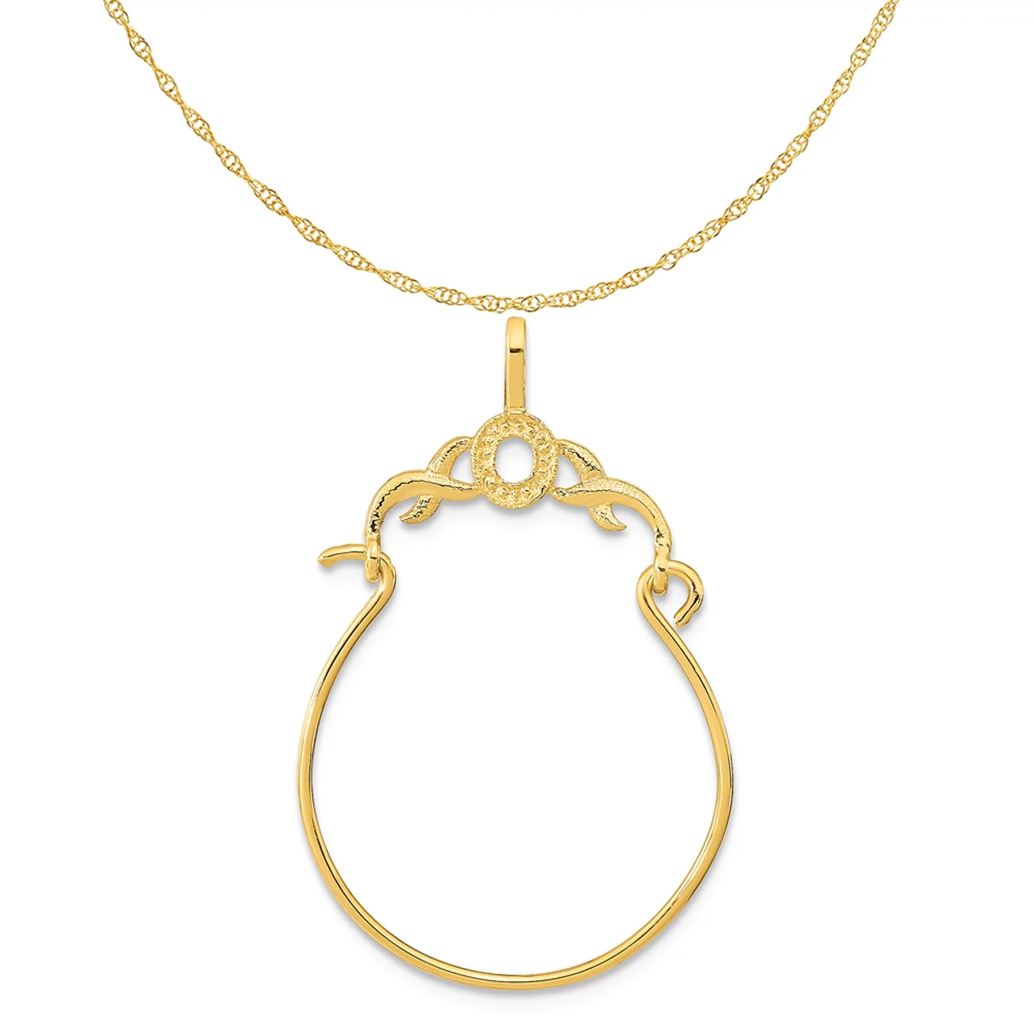 Carat in Karats 14K Yellow Gold Pendant Holder Charm (38mm x 15.02mm) With 14K Yellow Gold Lightweight Rope Chain Necklace 20''